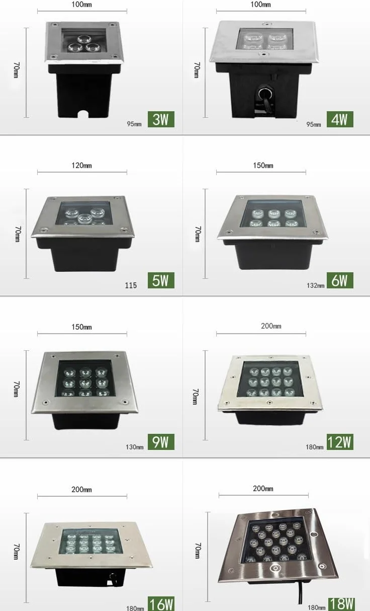 Oświetlenie krajobrazu LED - lampy podłogowe LED, kwadratowa lampa pochowana, podwodne światło wpuszczane, materiał ze stali nierdzewnej, wodoodporny reflektor podłogowy IP67 do oświetlenia ogrodu
