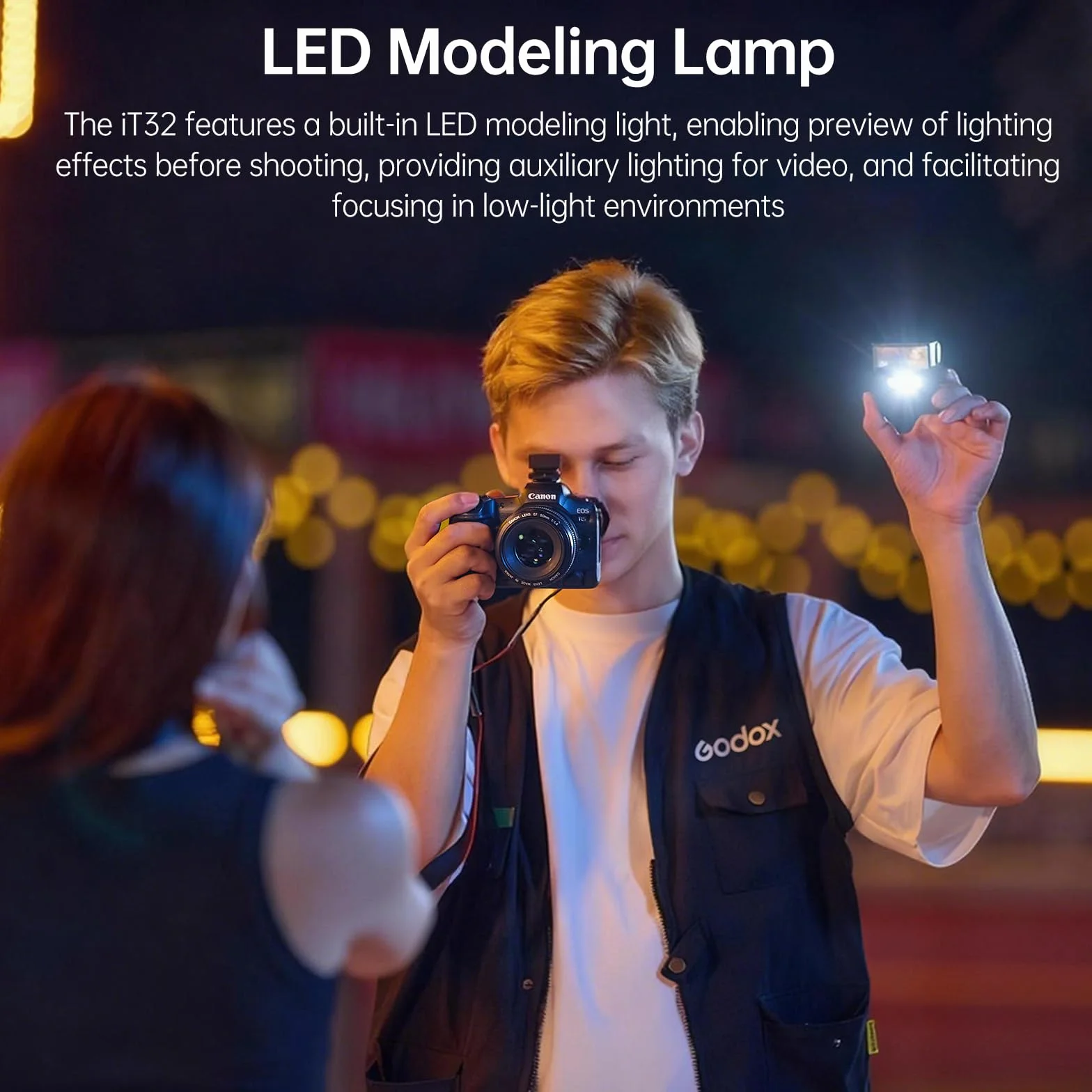 Godox iT32 Lampa błyskowa do aparatów + X5-C podstawa magnetyczna Kompatybilna z aparatami Canon, TTL HSS + lampa LED, X5 służy jako uchwyt + wyzwalacz w jednej podstawie, bezprzewodowa kontrola