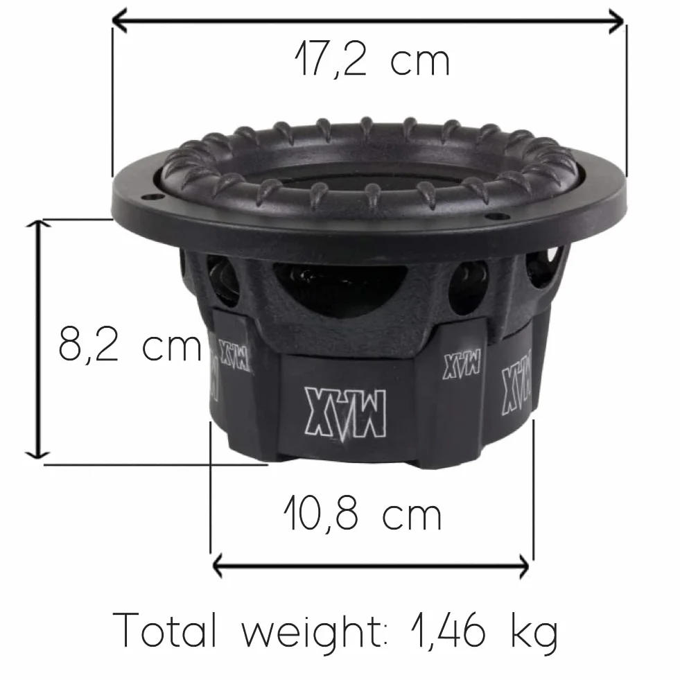 1 subwoofer do LANZAR MAX PRO MAXP64 6,5" 16,5 cm 165 mm 300 watt rms 600 watt max pojedyncza cewka 4 omy pokrywa bagażnika drzwi samochodu, 1 sztuka + element mocujący