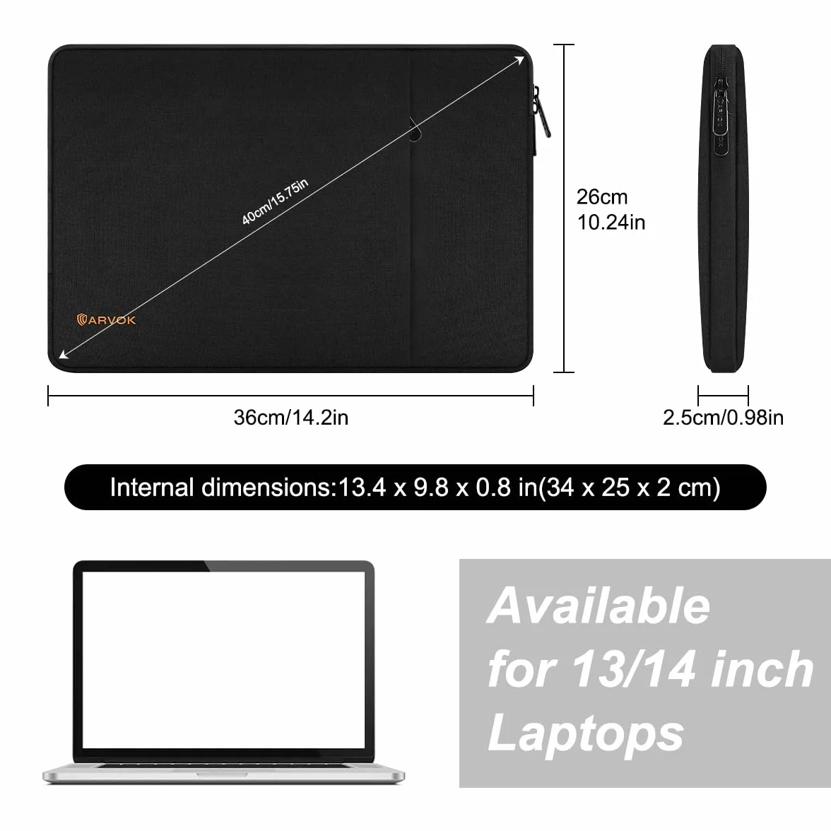 ARVOK Pokrowiec na laptopa 13-14 cali Wodoodporna torba na notebooka Chromebook etui HP Dell Lenovo Asus Acer czarny