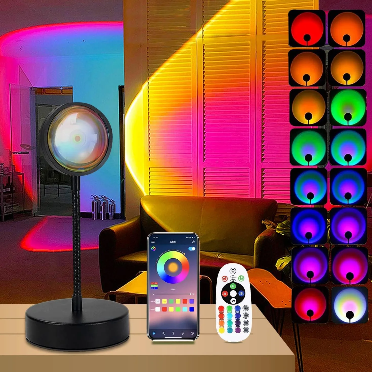 QUIGO Sunset Lamp Sonnenuntergang Lampe Led Licht Nachtlicht mit Smart App Control für Selfie Lampe Beleuchtung Schlafzimmer Wohnzimmer Party Lampe Schlafzimmer Aesthetic Room Decor…