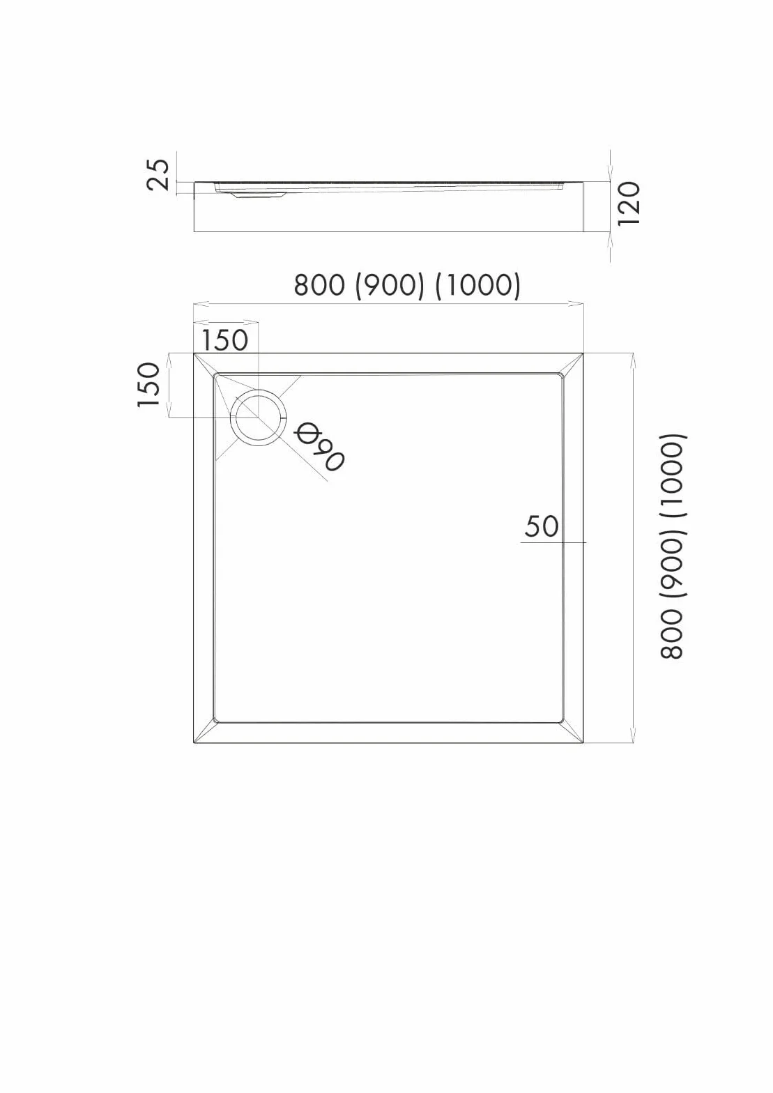 Brodzik prysznicowy wanna akrylowa z odpływem fartuch akrylowy Stabilsound® wraz z uchwytem wysokość montażu 12 cm (100 x 100 x 12)