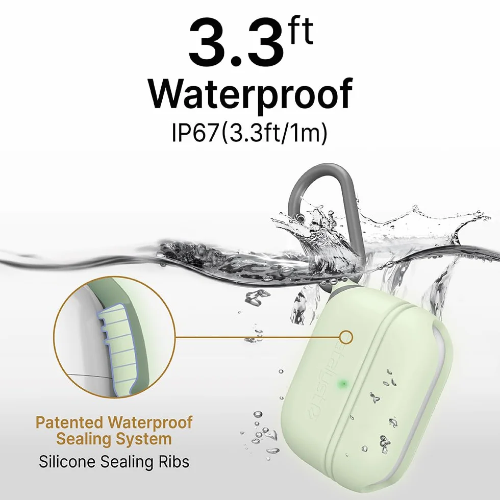 Catalyst Wodoodporna obudowa do AirPods Pro (1. i 2. generacji), silikon ochronny, ładowanie bezprzewodowe, karabińczyk, odporne na wstrząsy - akcesoria Apple - Glow in the Dark