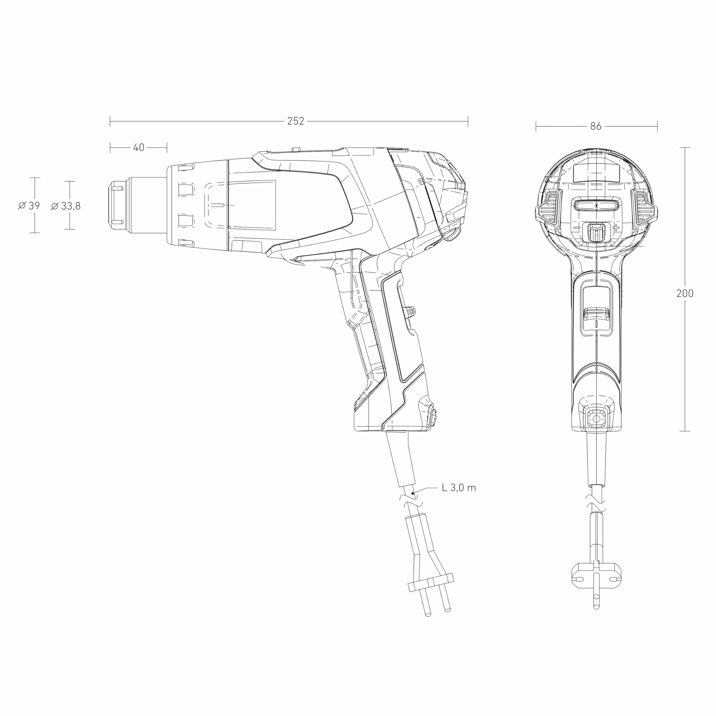 Steinel Pistolet grzewczy HM 2320 E, tryb ECO, pistolet na gorące powietrze 2300 W, 80°-650°C, wyświetlacz LCD, grzałka ceramiczna