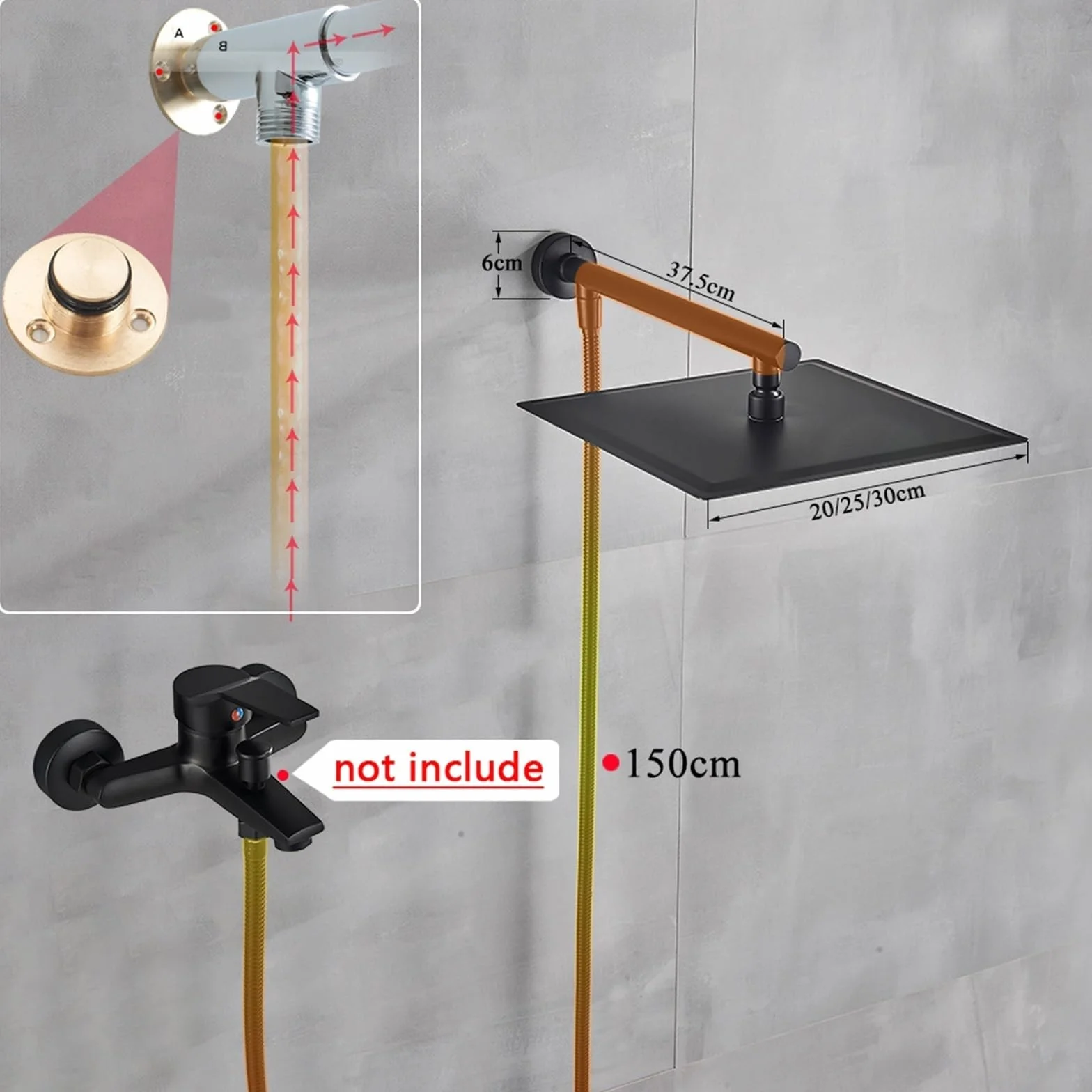 Matowa czarna 25 cm deszczownica głowica prysznicowa ze stali nierdzewnej naścienna głowica prysznicowa mosiężne ramię prysznicowe 150 cm wąż ultracienka konstrukcja do nowoczesnej łazienki