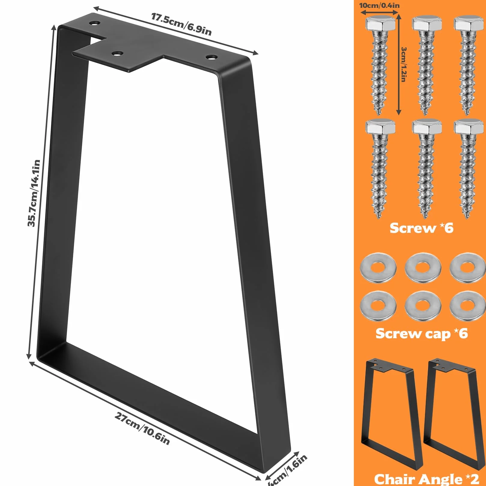 Czarne nogi stolika kawowego, metalowe, trapezowe nogi meblowe na sofę, komodę, szafkę, krzesło, kanapę, stół jadalny, ławkę, nogi (15 cm) (35 cm)