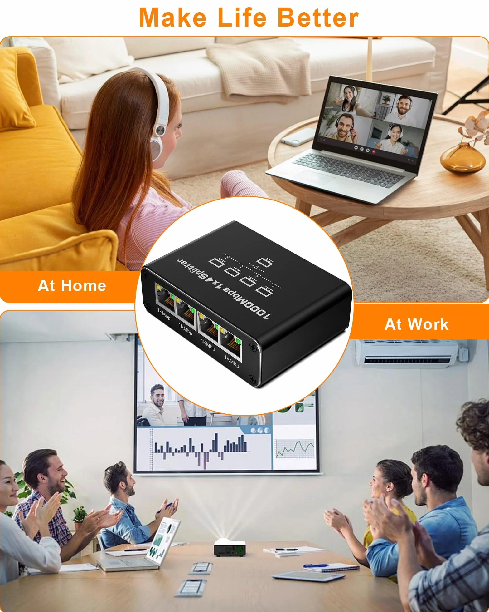 Rozdzielacz LAN 1 na 4 RENGOGA 1000 Mbps Ethernet 4 porty Gigabit RJ45 Switch