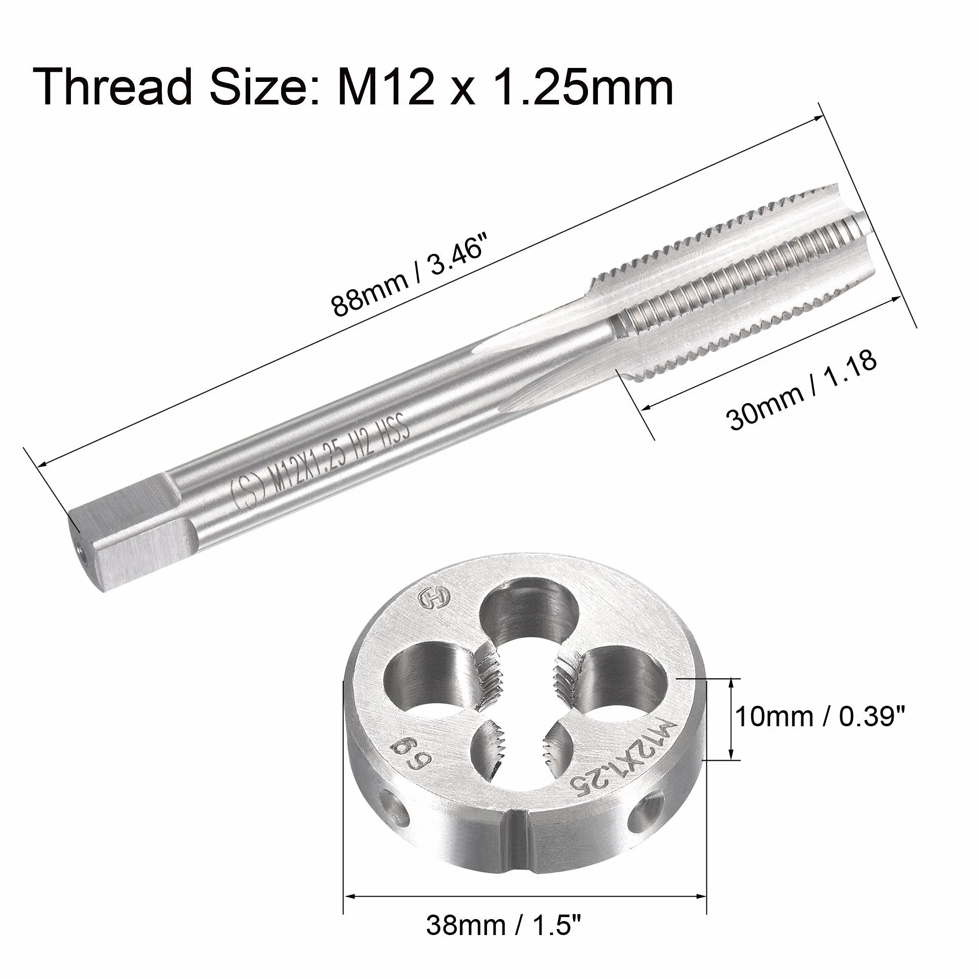 Zestaw gwintowników i narzynek metrycznych M12 x 1,25 mm, gwintownik maszynowy z okrągłą narzynką, zestaw gwintowników i narzynek do naprawy gwintów nakrętek i śrub