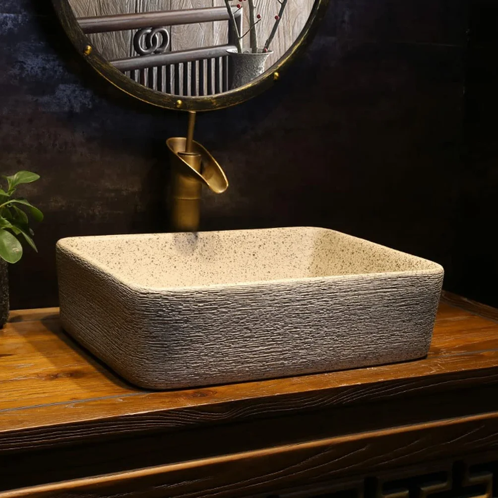 Umywalka wpuszczana do łazienki Łazienka umywalka nablatowa umywalka nablatowa naczynia łazienkowe umywalka prostokątna ceramiczna umywalka z kranem Umywalki łazienkowe