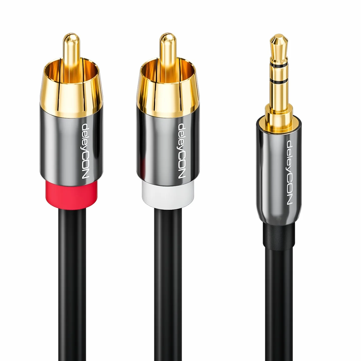 deleyCON 1m Kabel Klinke Cinch 3,5mm Audio Stereo 2x RCA Metalowe Wtyki Czarny