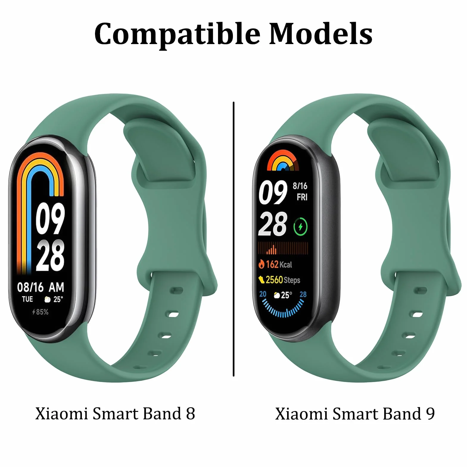 Sportowe paski do Xiaomi Mi Band 8/9, zestaw 2 sztuk, silikonowe paski zastępcze do Xiaomi Mi Band 8/9 i Xiaomi Smart Band 8 Fitness Tracker