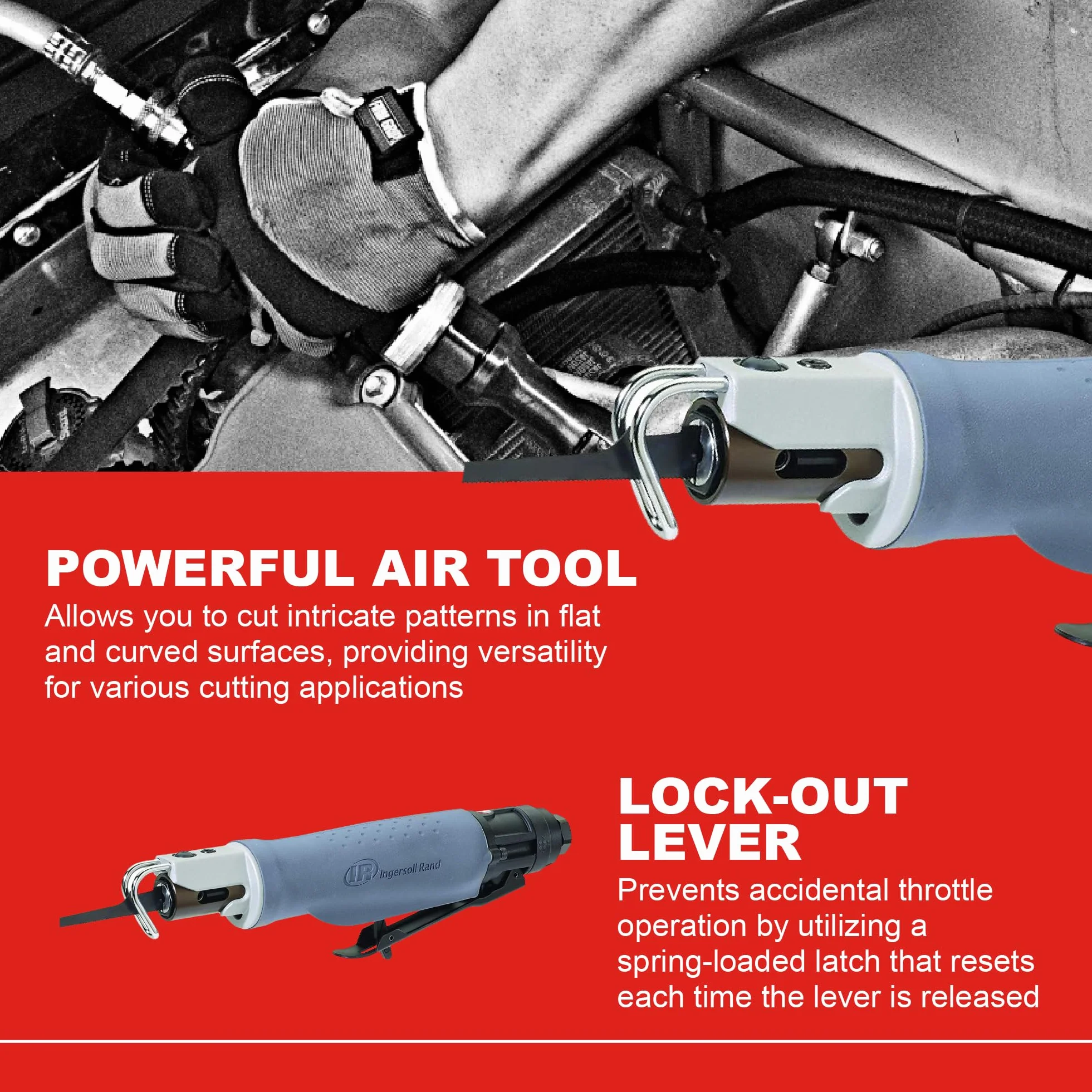 Ingersoll Rand Piła szablasta 529, o niskim poziomie wibracji, pneumatyczna, z kątem cięcia 360°, 6 ostrzy, 0,7 kg