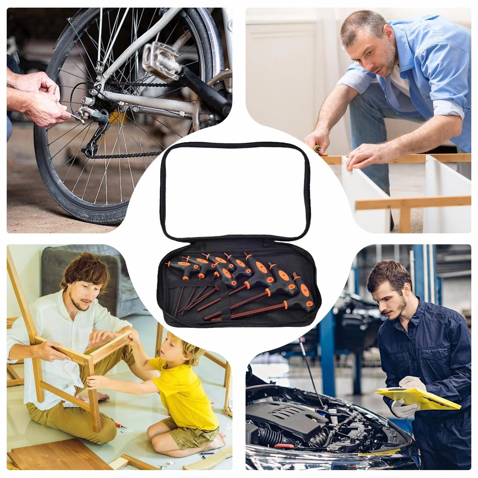 Zestaw Kluczy Imbusowych Z Uchwytem W Formie T 8 Sztuk Dwustronnych | Przenośny Zestaw Imbusowy do mechaniki, na zewnątrz, dom, garaż, meble, rower, motoryzacja