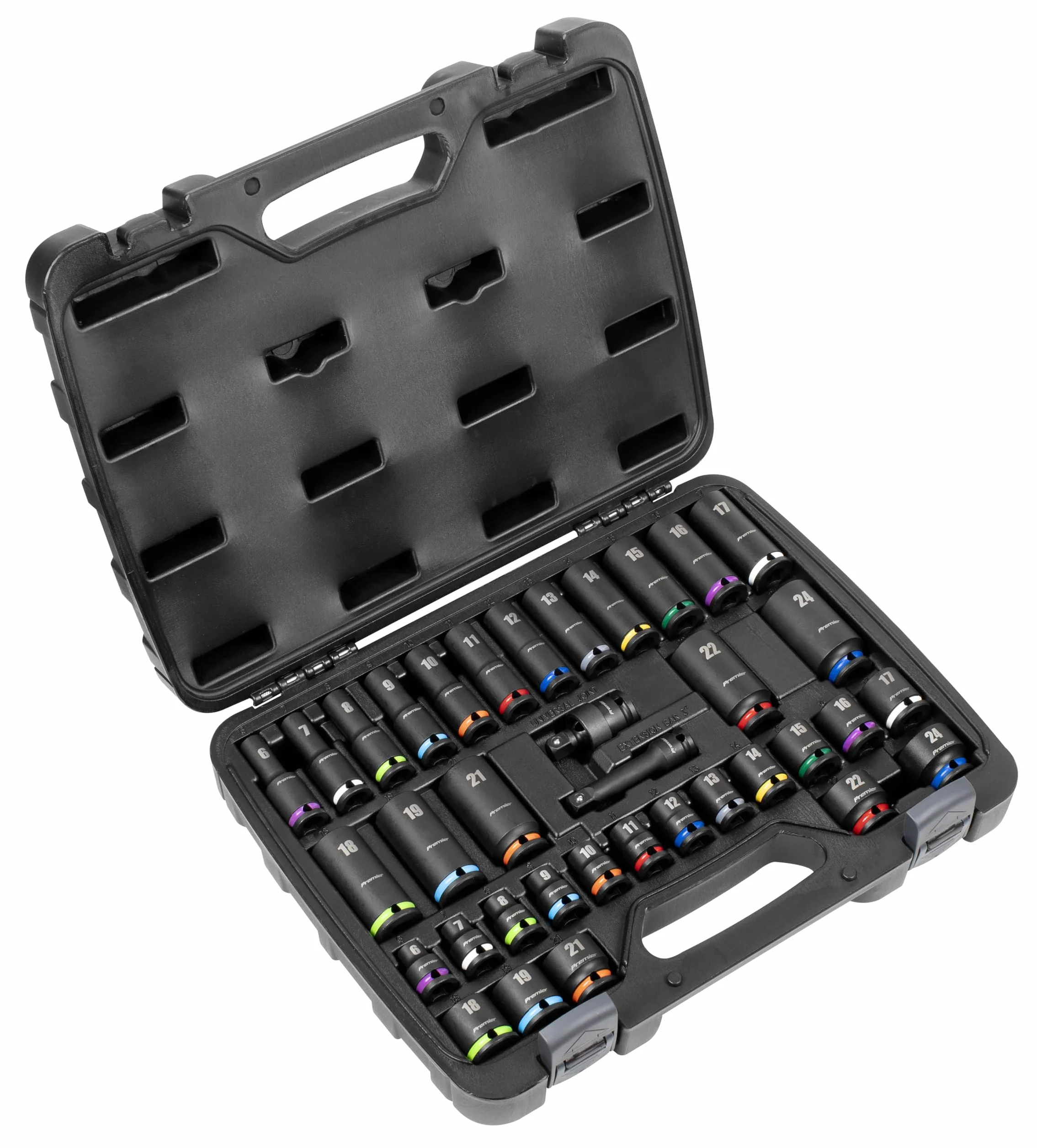 Sealey Premier 36 szt. Zestaw nasadek udarowych 3/20.3 cm Sq Drive - oznaczone kolorami - AK5633M
