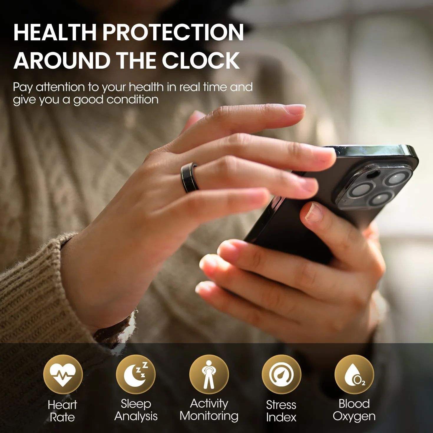 Smart Ring męski damski IP68 monitorowanie tętna 24/7 fitness pierścień kompatybilny iOS Android rozmiar 12