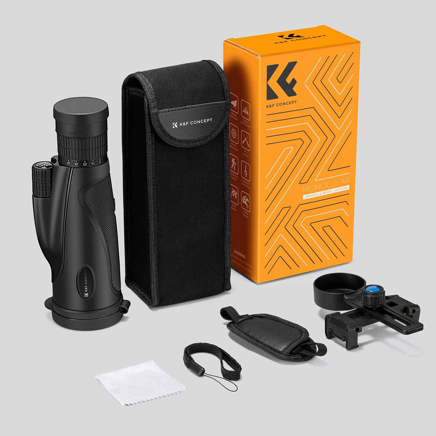 K&F Concept Teleskop monokularowy 8-32x50 HD, zoom ciągły z klipsem na telefon