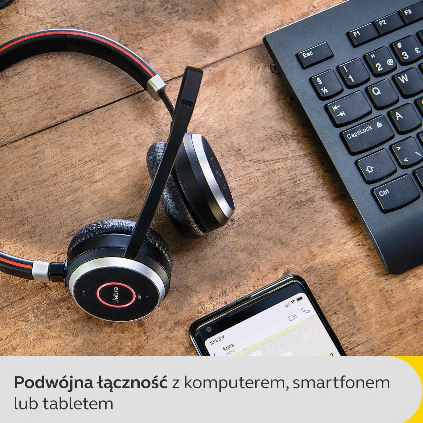 Jabra Evolve 65 SE bezprzewodowy zestaw słuchawkowy Bluetooth stereo z redukcją szumów, czarny