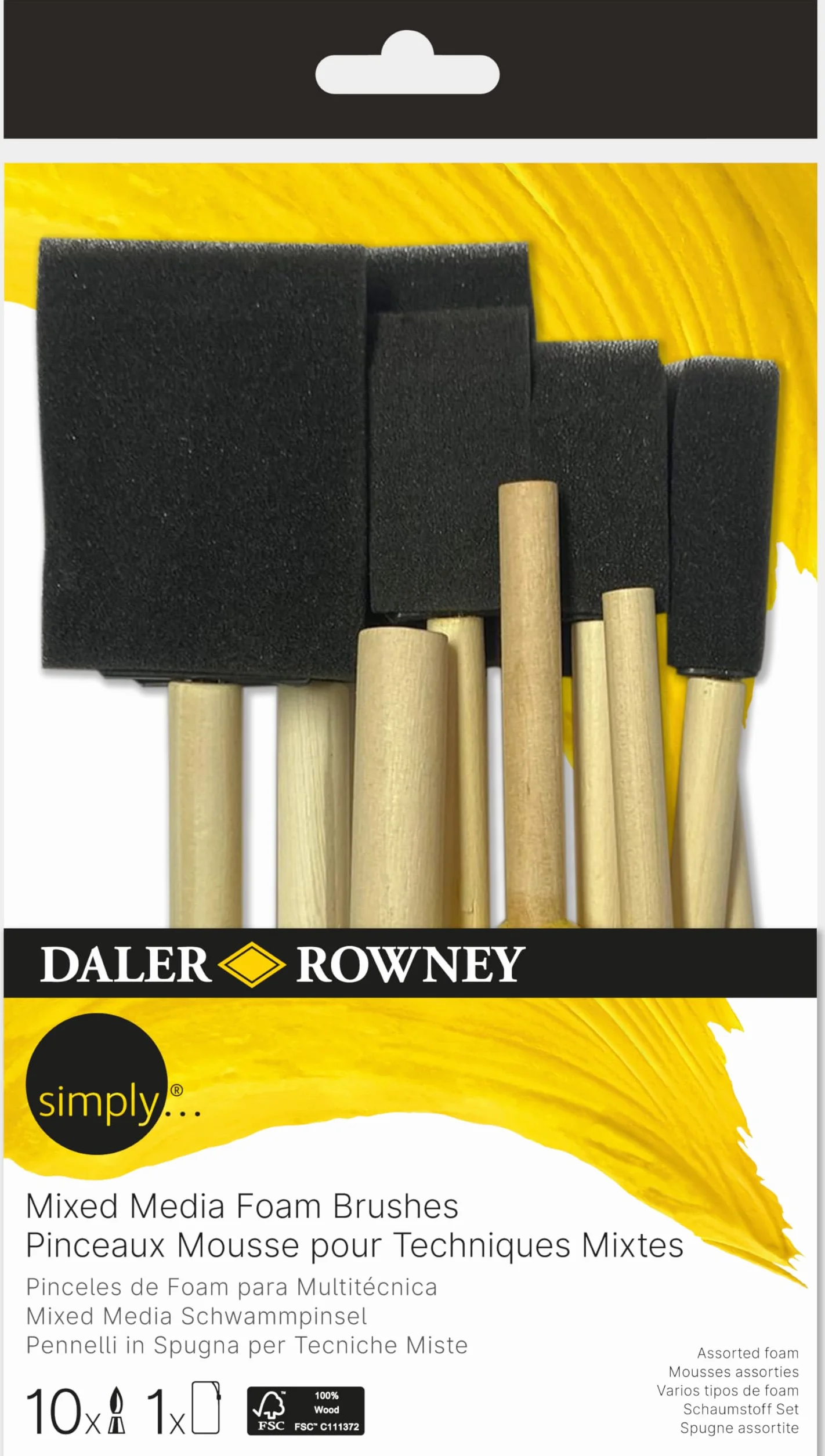 Daler-Rowney Simply, wielotechniczny pędzel, krótki uchwyt z pianki, wiele rozmiarów, zestaw 10 pędzli