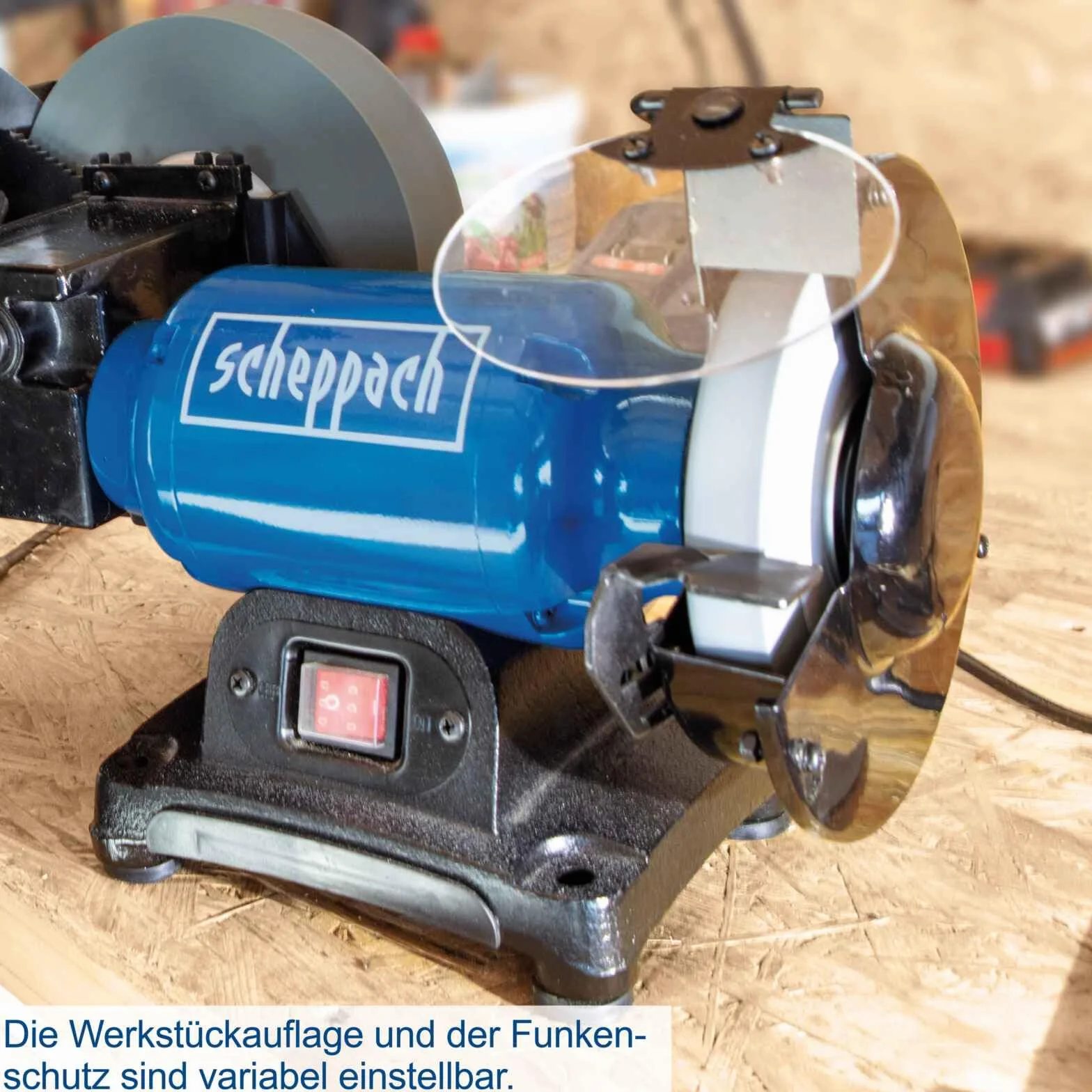 Scheppach 5903105903 szlifierka do pracy na mokro i na sucho, BG200W, 250 W, 230 V, niebiesko-srebrno-czarna