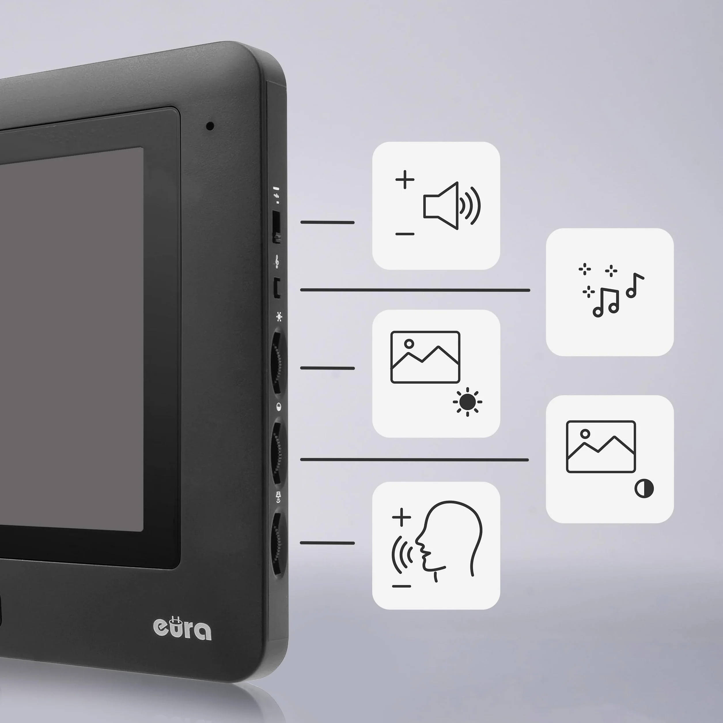 EURA VDP-45A3-TY Alpha+ TUYA WiFi wideodomofon, 4-przewodowy, kolorowy monitor 7", czarny