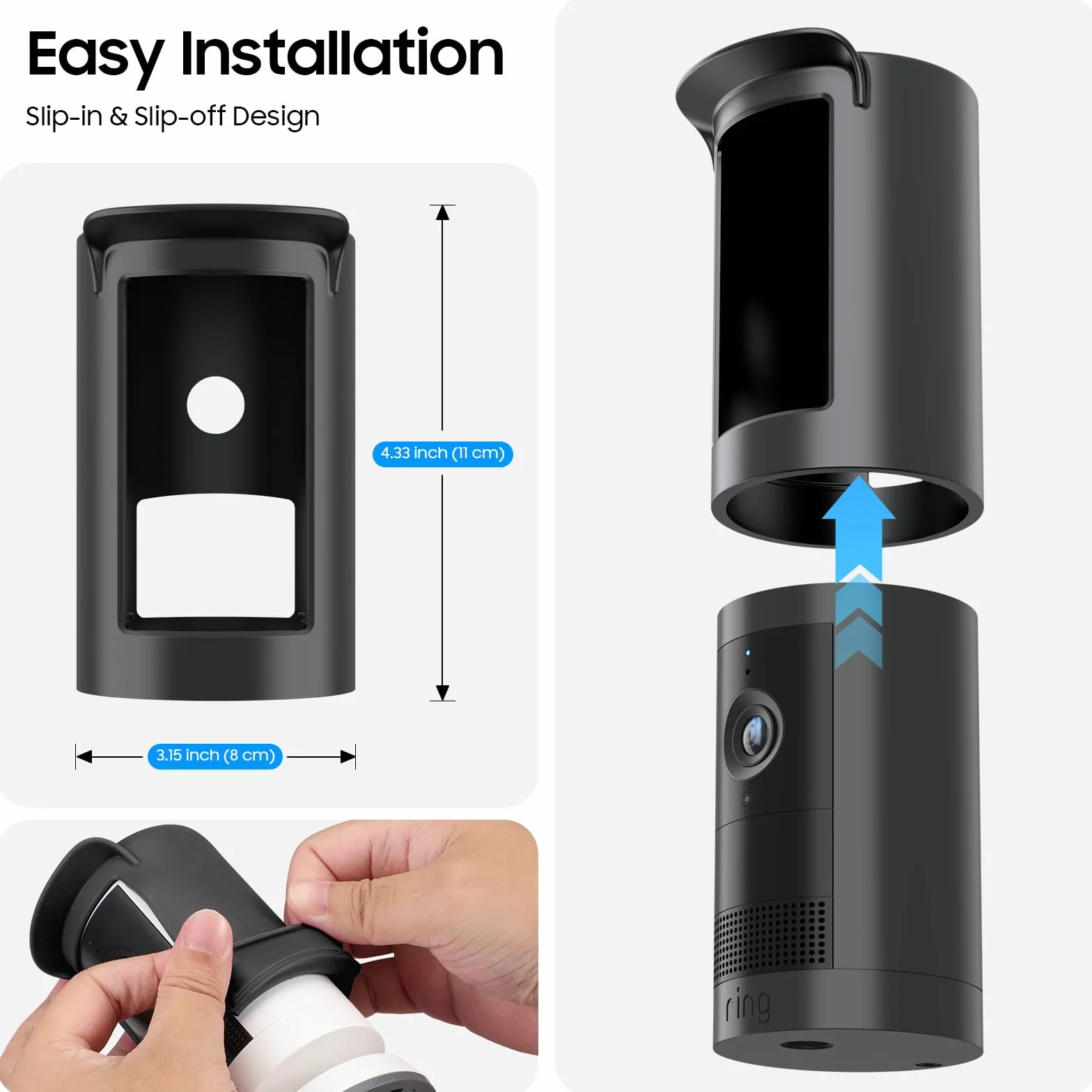 Fintie Silikonowe Etui Ochronne do Ring Outdoor Cam Plus, Czarne, Odporne na Warunki Atmosferyczne