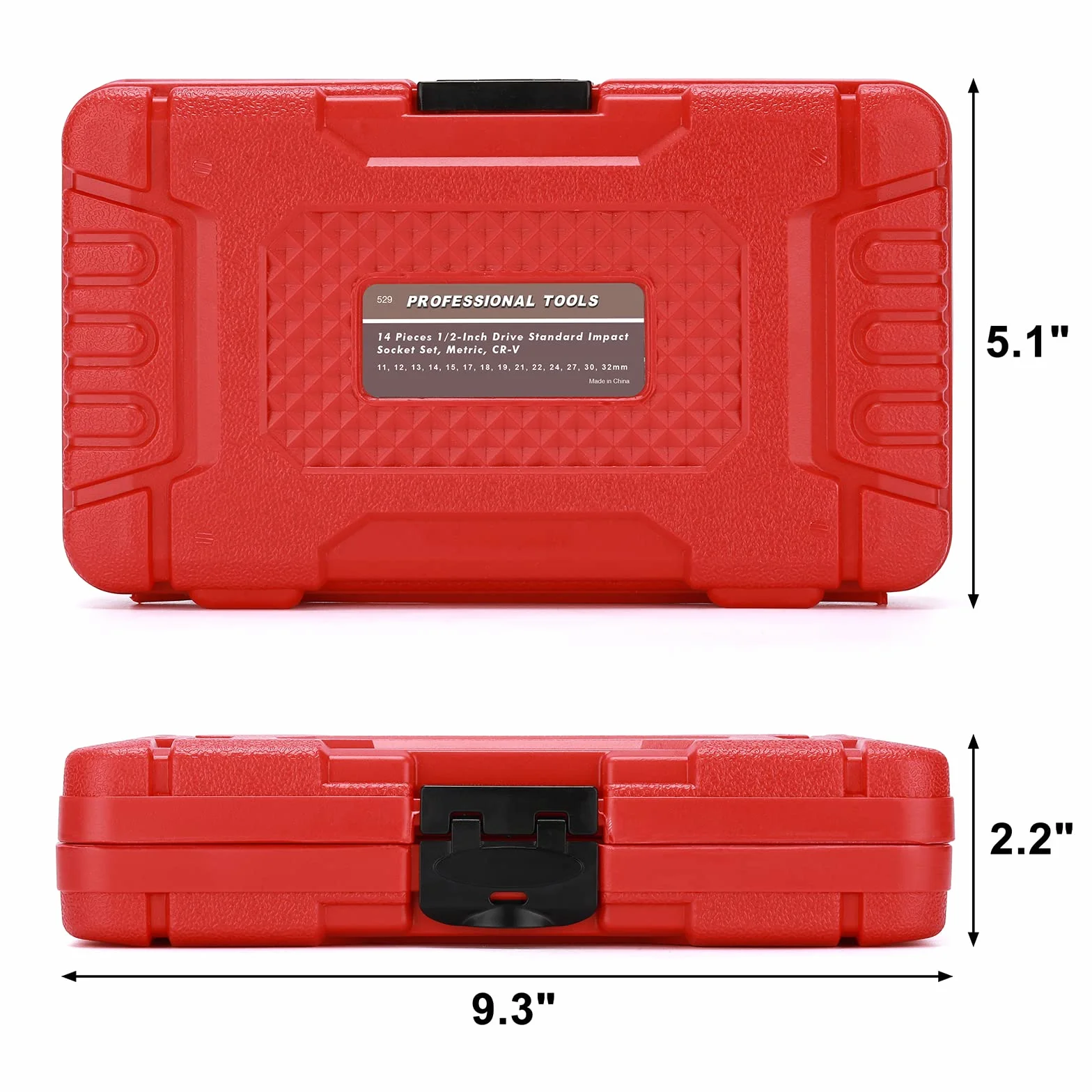 Mayouko Zestaw płytkich gniazd metrycznych 1/2", CR-V, 6 punktów, 14 sztuk, 11 mm do 32 mm