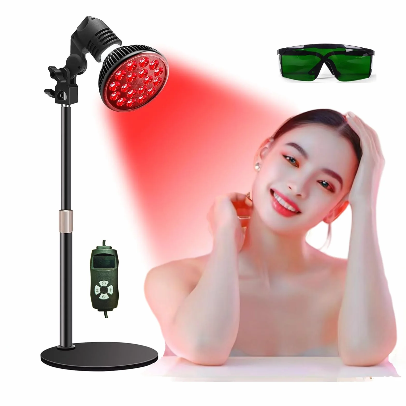 Lampa do terapii światłem czerwonym z 660 nm i 850 nm bliskiej podczerwieni, lampa grzewcza E27 do twarzy, pleców, szyi, ciała, talii, łagodzenia bólu (styl stojaka biurkowego)