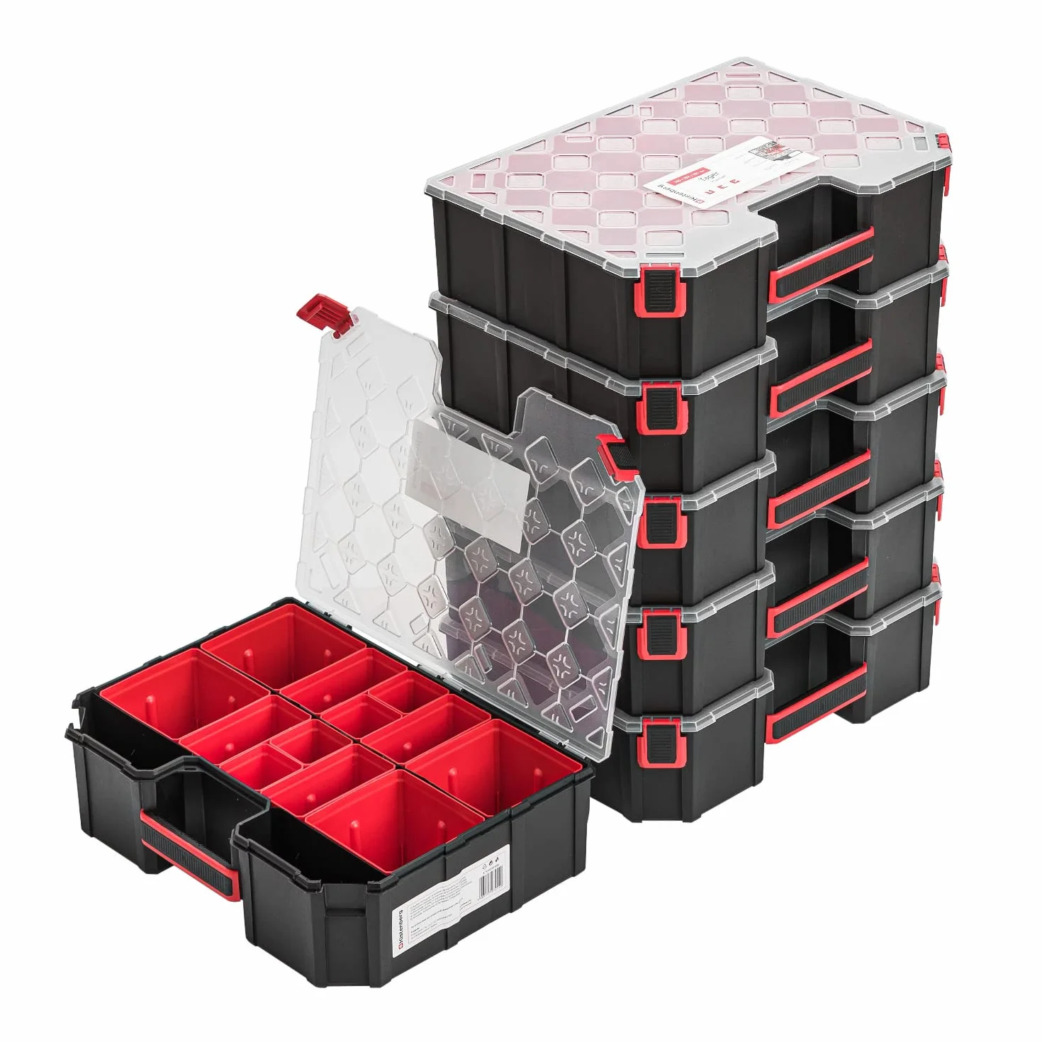 6 x modułowa skrzynka asortymentowa, magazynek na małe części – 284 x 390 x 60 mm – skrzynka do sortowania z przezroczystą pokrywką, walizka do sortowania, pudełko na narzędzia, walizka asortymentowa