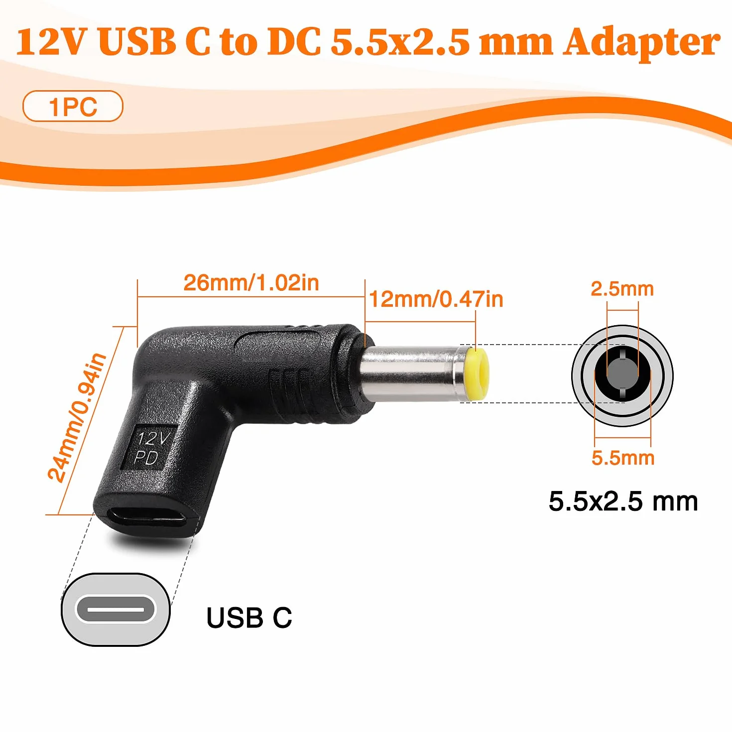 USB C do DC 12V Adapter USB 3.1 Typu C Żeński do DC 5.5x2.5 mm Męski PD Emulator Trigger 90 Stopni Kątowy