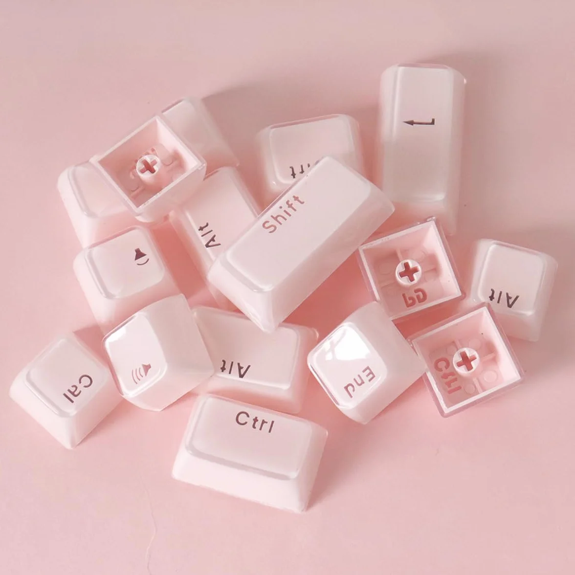 Sunzit Crystal Jelly Pink Keycaps, profil MDA, przezroczyste jadeitowe klawisze, 130 klawiszy błyszczą przez niestandardowe klawisze, zestaw nasadek na klawisze 60%, 65%, 75%, 100% Cherry MX