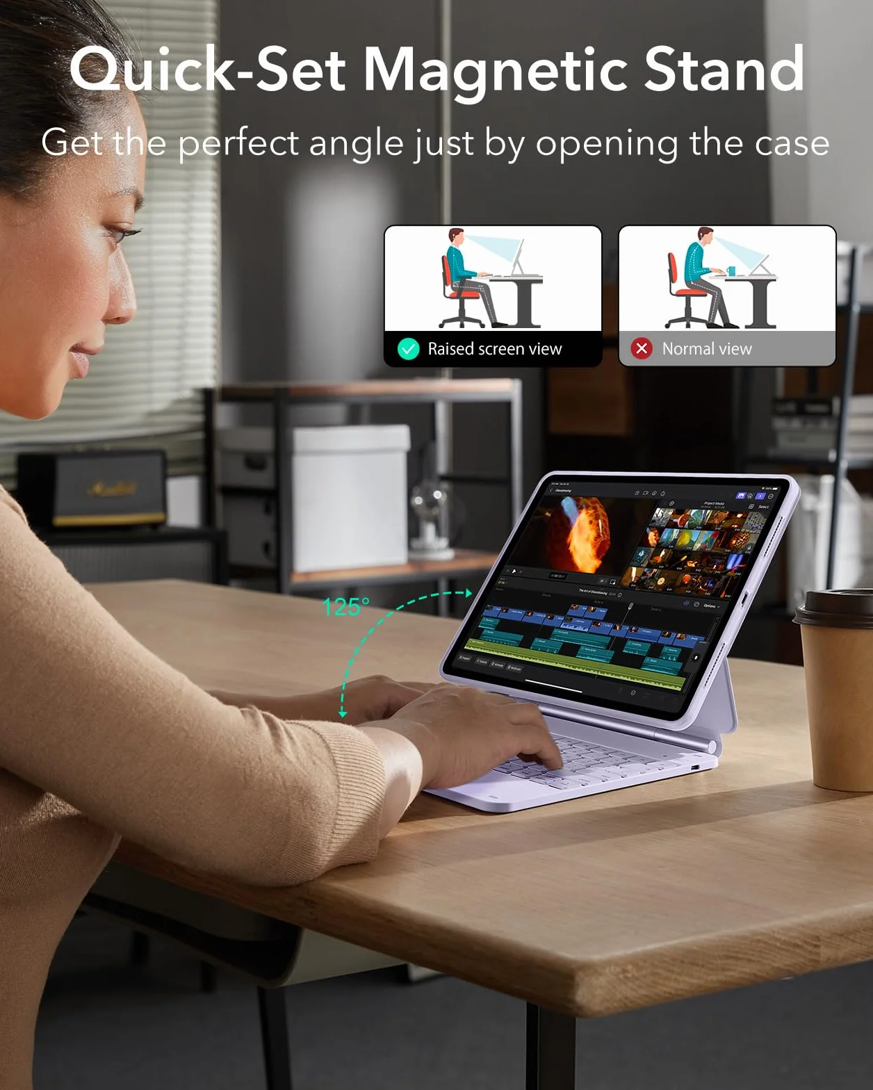 ESR Rebound 360 etui na klawiaturę iPad Pro 13 cali M5 M4 2025 2024 magnetyczne regulowane fioletowe