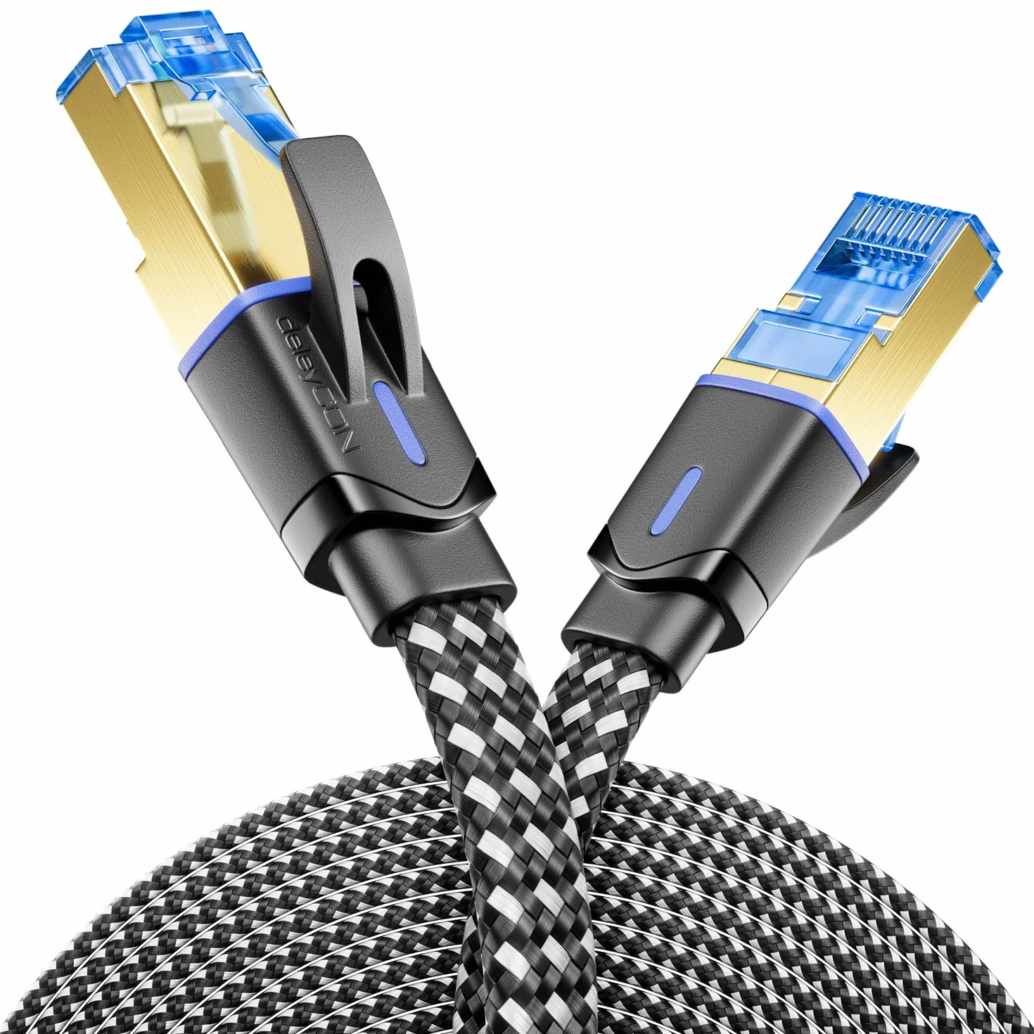 deleyCON 1m CAT 8 Kabel Sieciowy Płaski Nylon 40 Gbit/s Miedziany Gigabit Ethernet LAN RJ45 Schwarz