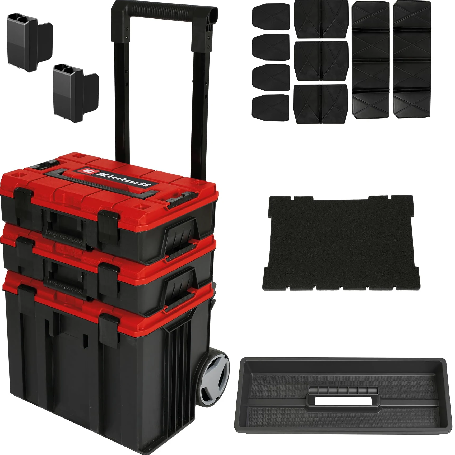 Oryginalny Einhell Walizka systemowa E-Case Tower (maks. 120 kg, 3 walizki, w tym akcesoria, przechowywanie i transport akcesoriów i narzędzi, układane w stosy, łączone)