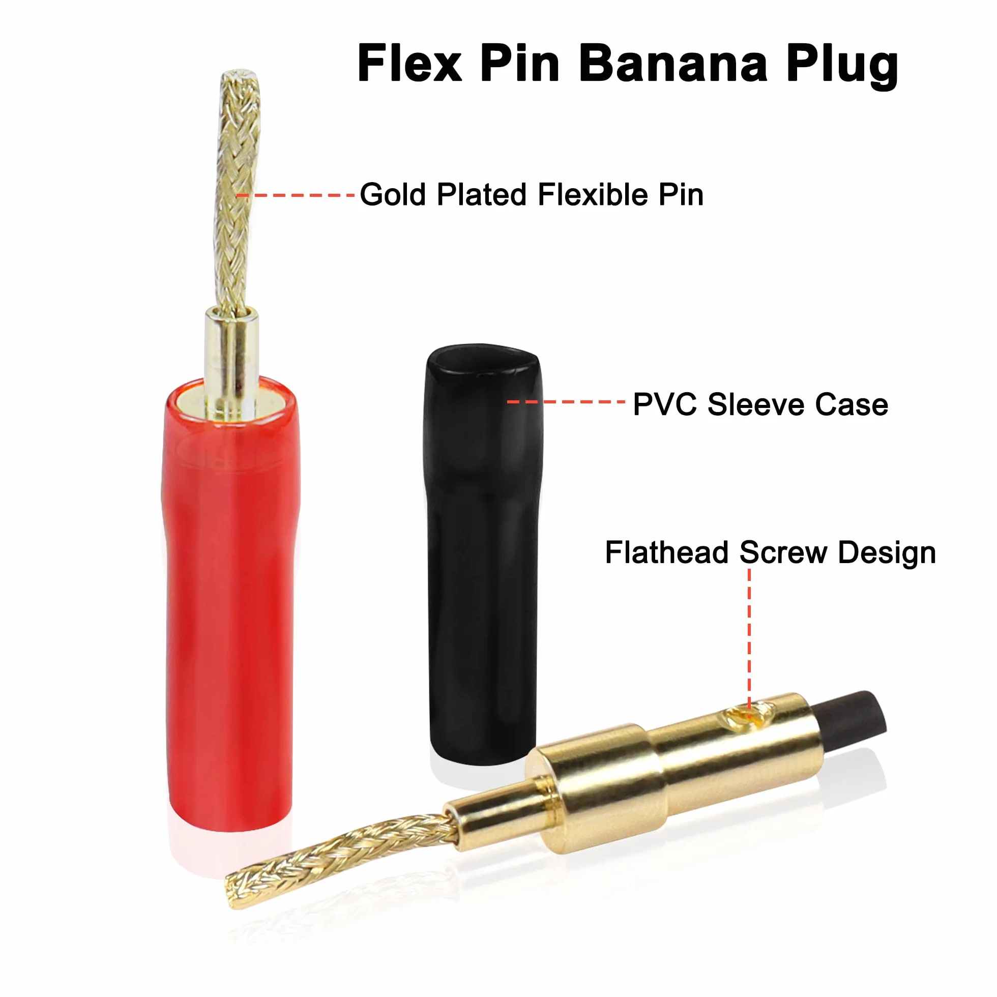 MEIRIYFA Flex Pin wtyk bananowy pozłacany 2 mm do przewodów głośnikowych 4 szt.