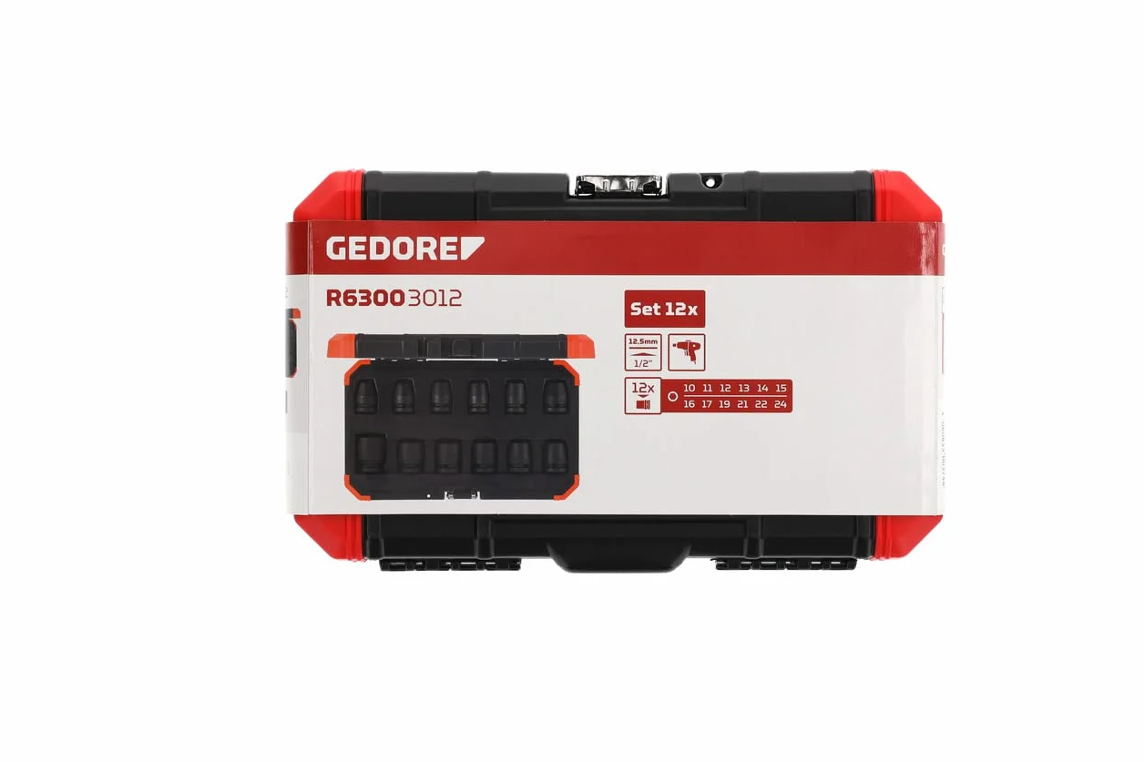 GEDORE red Zestaw kluczy nasadowych do wkrętarki udarowej, zestaw 12-częściowy, 1/2", 6-kątna nakrętka, SW 10-24 mm, do samochodów osobowych, R63003012