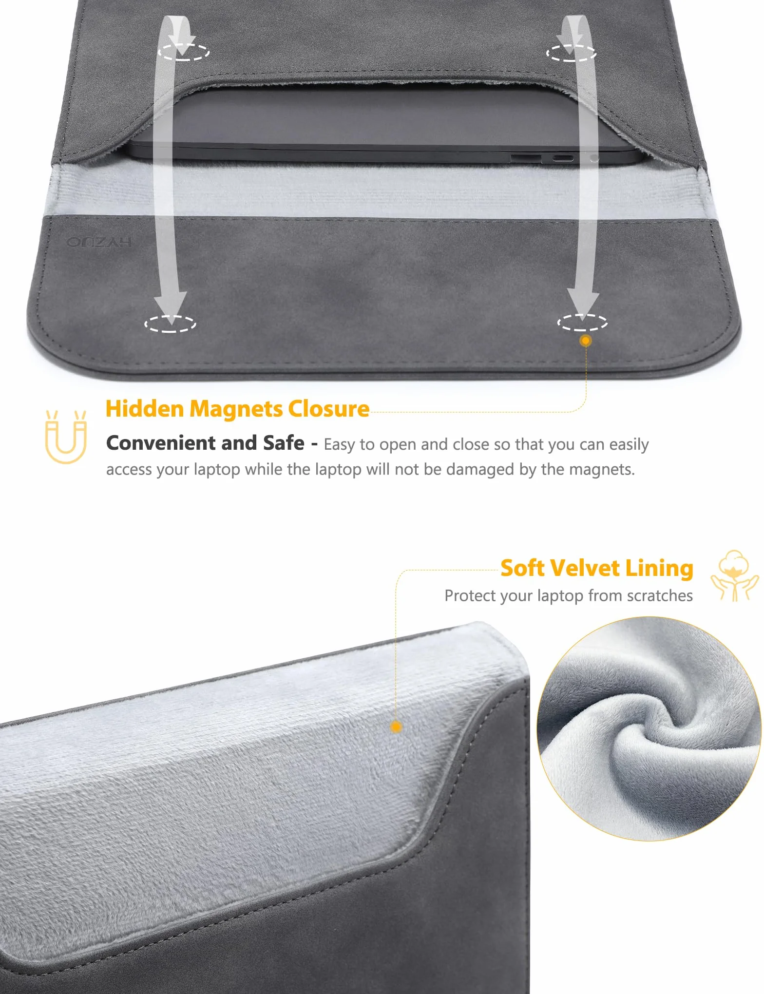 HYZUO 15 Cali Pokrowiec na Laptopa Kompatybilny z MacBook Air 15 M5 A3448 M4 A3241 M3 A3114 M2 A2941, Surface Laptop 7/6/5/4/3, MacBook Pro 15 2019-2016, Szary Kosmiczny