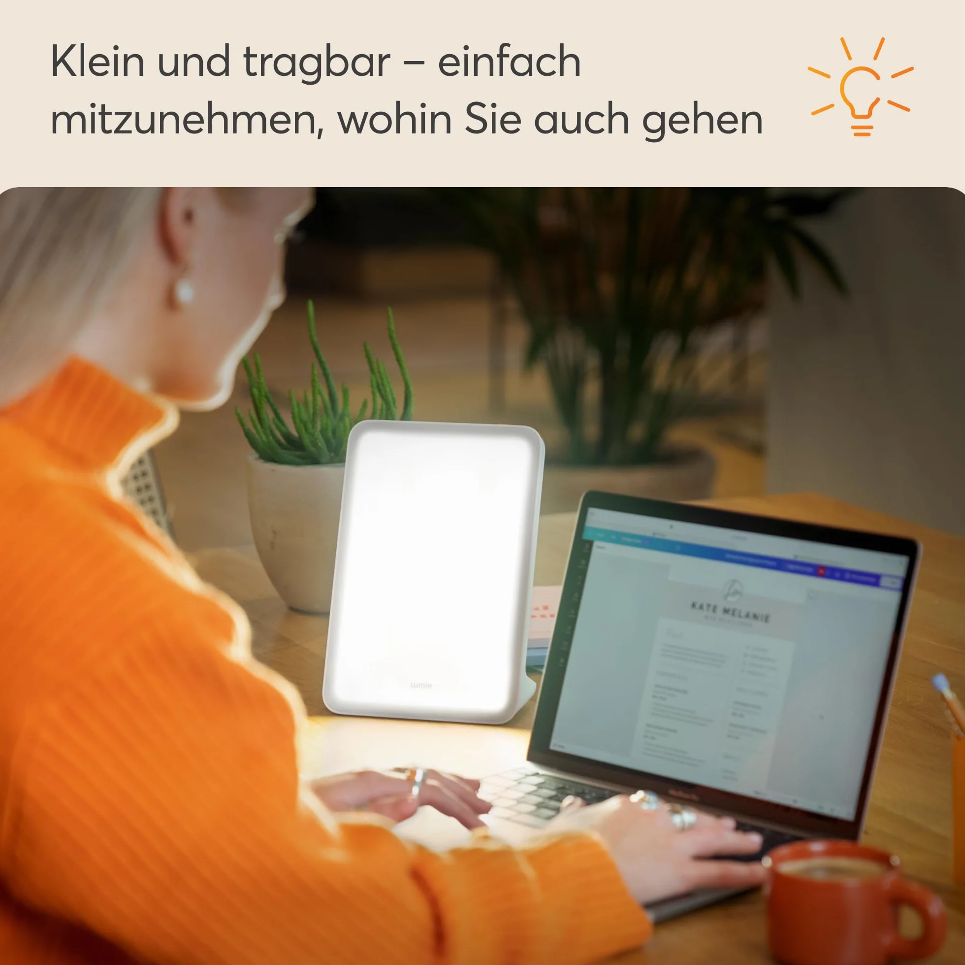 Lumie Mini Kompaktowa Lampa Do Terapii Świetlnej Dla Poprawy Nastroju, Energii i Czujności Oraz Regulacji Rytmu Dobowego, 10 000 Luksów
