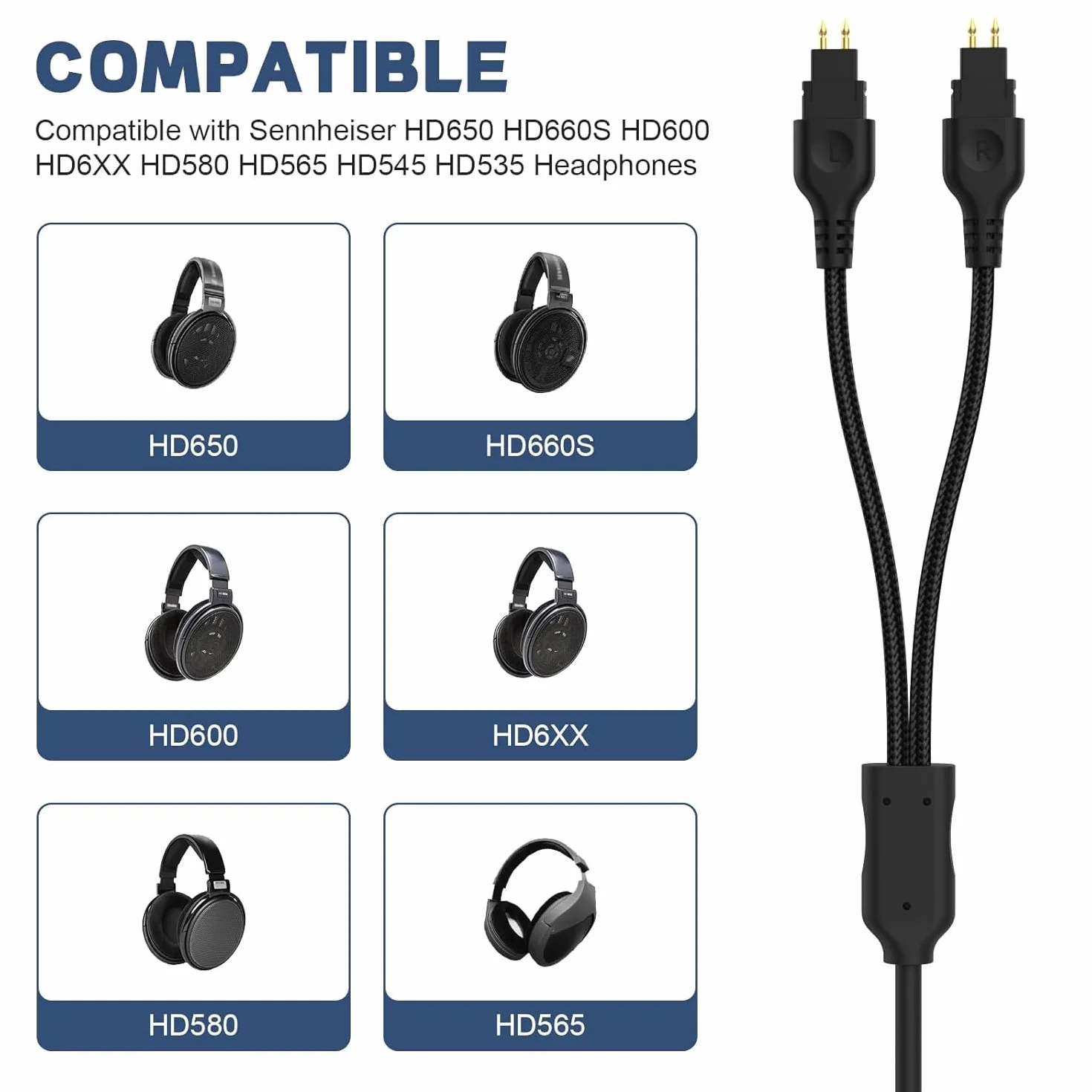 Sennheiser kompatybilny kabel audio HD600 HD660s HD6xx HD650 HD58X HD580 HD565 HD545 HD535