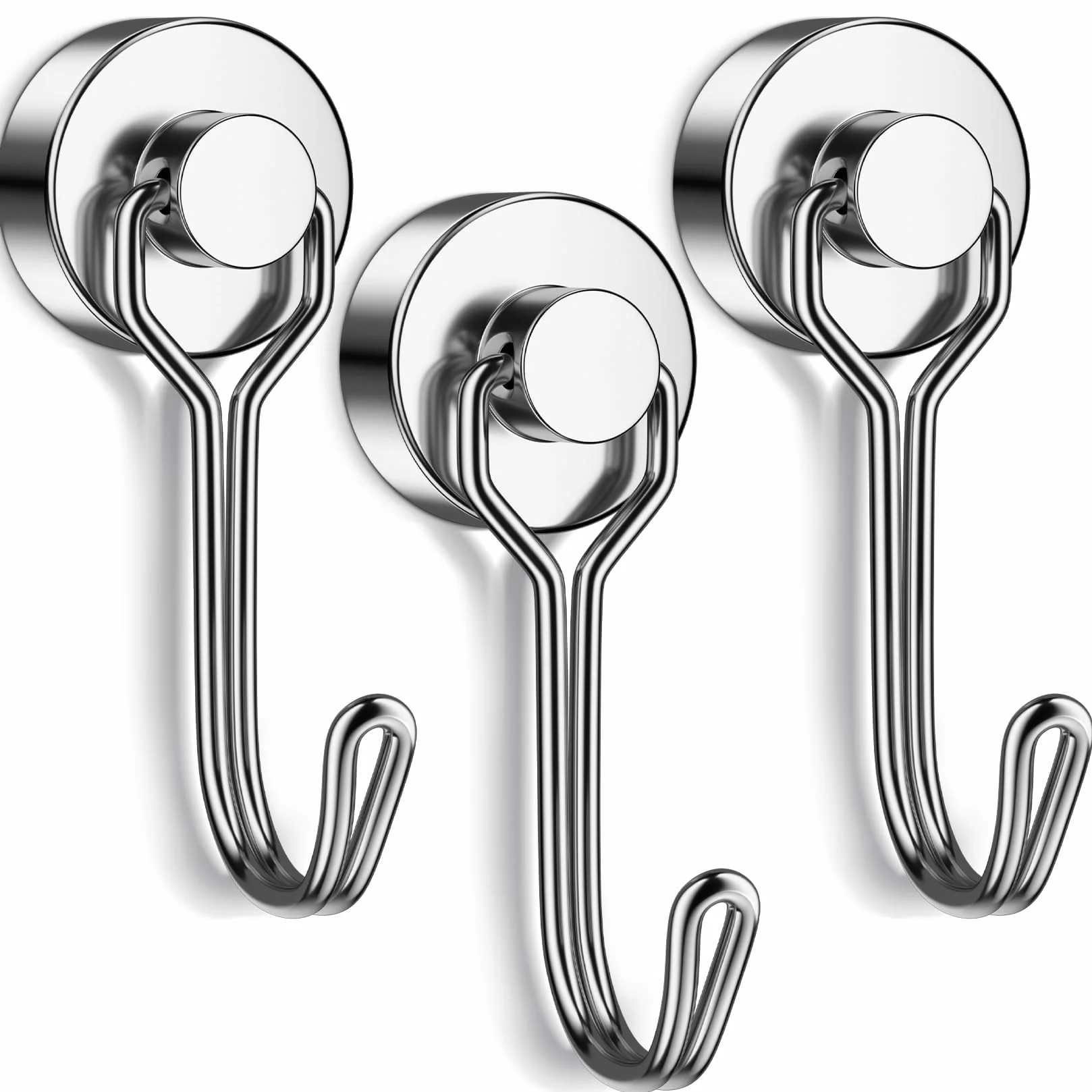 Grtard Zestaw 3 haczyków magnetycznych, magnesy neodymowe z haczykami, mocne obrotowe haczyki magnetyczne do zawieszenia, uchwyt na klucze, do zawieszenia w pomieszczeniach i na zewnątrz (srebrny, 3)