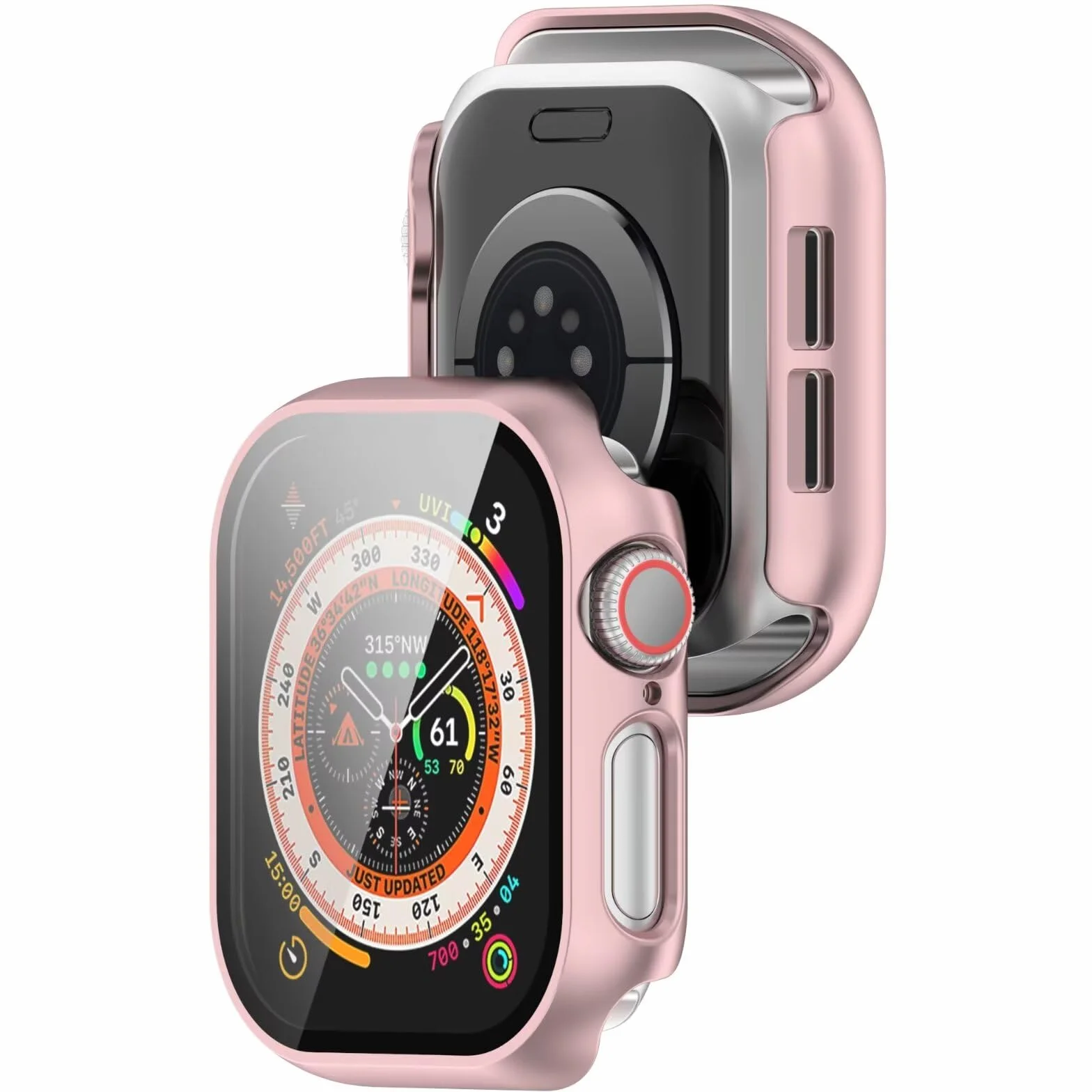 Etui kompatybilne z Apple Watch Series 10 42 mm, PC + folia hartowana, odporne na zarysowania, różowe złoto