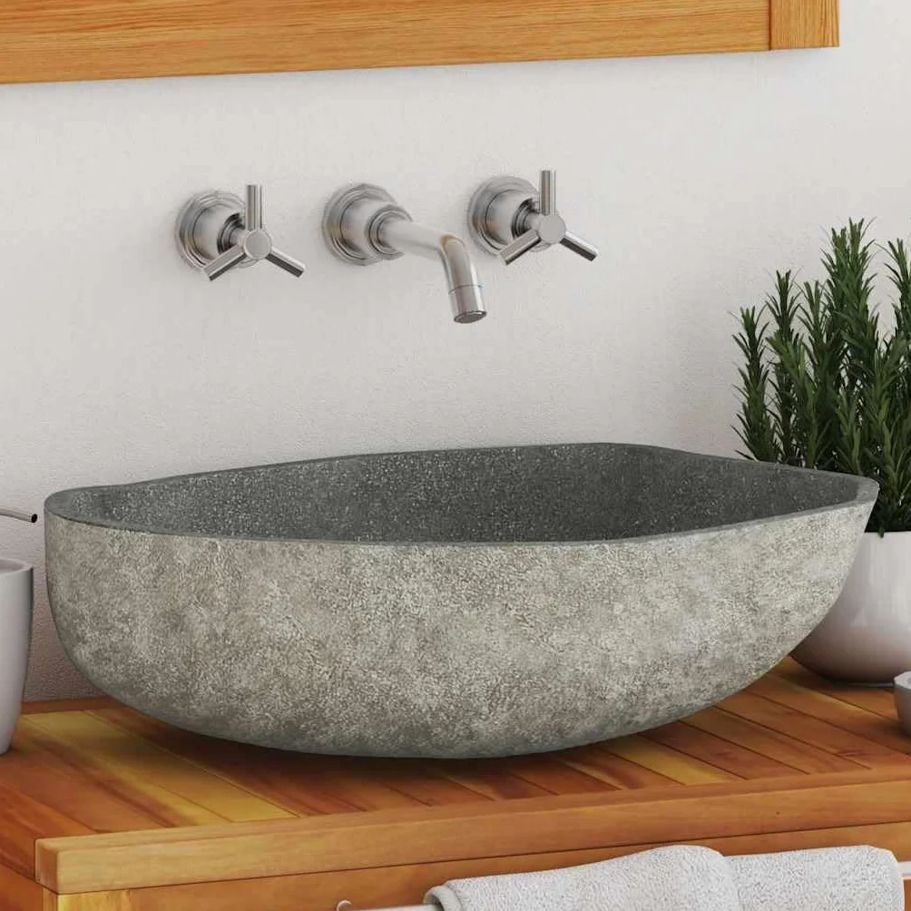 vidaXL Umywalka z kamienia rzecznego owalna 45-53 x 34-41 cm