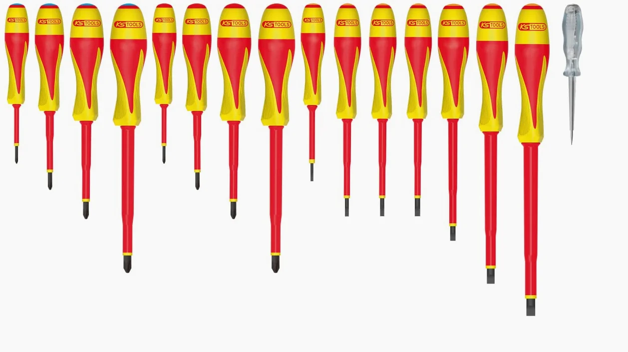 KS Tools 922.6219 Zestaw Wkrętaków Narzędzia, 2-komponentowe izolowane, 1000 V, 16-częściowy, żółty/czerwony