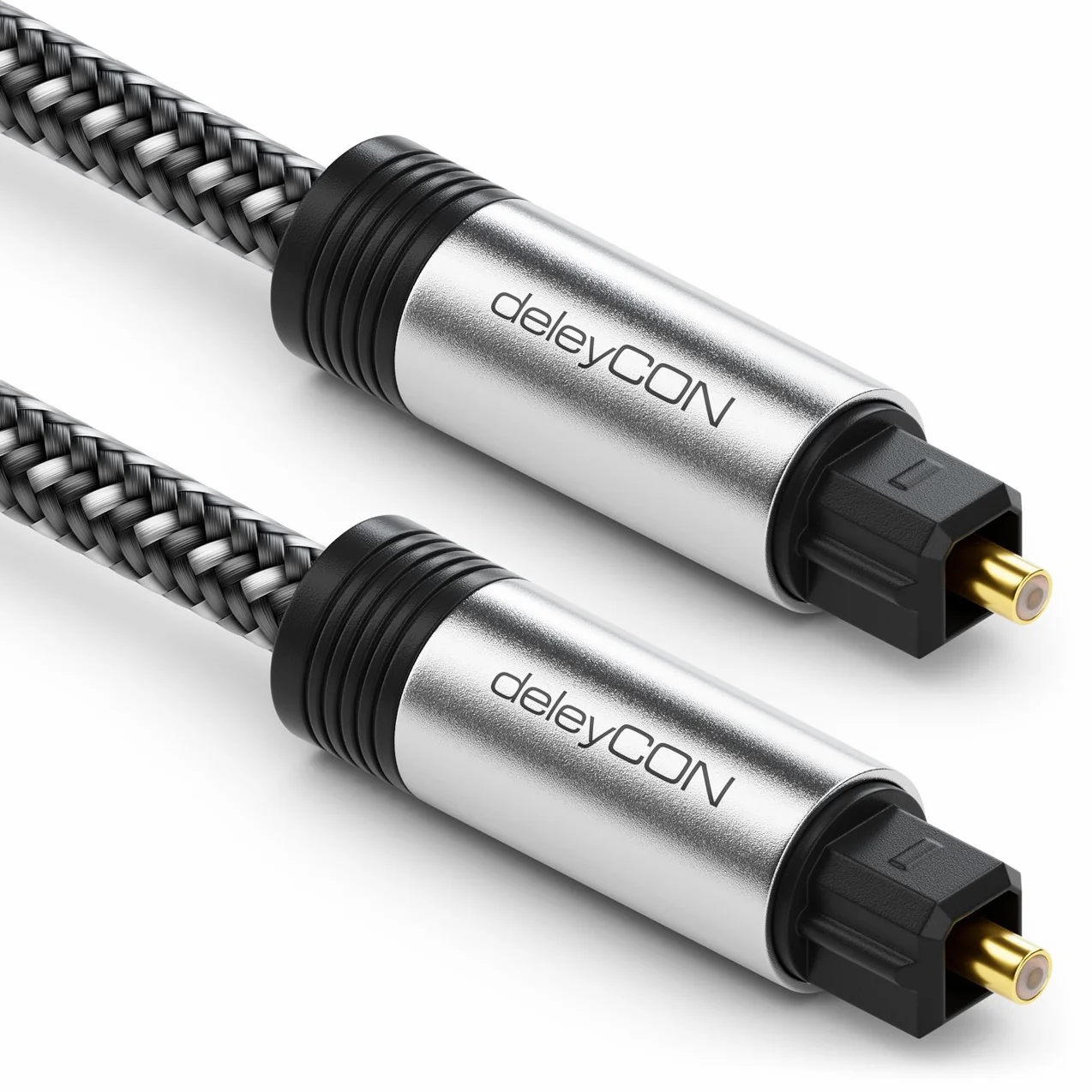 deleyCON 1,5m Kabel Toslink Optyczny Cyfrowy Przewód Audio z Metalowymi Wtykami & Oplot Nylonowy - SPDIF Światłowód