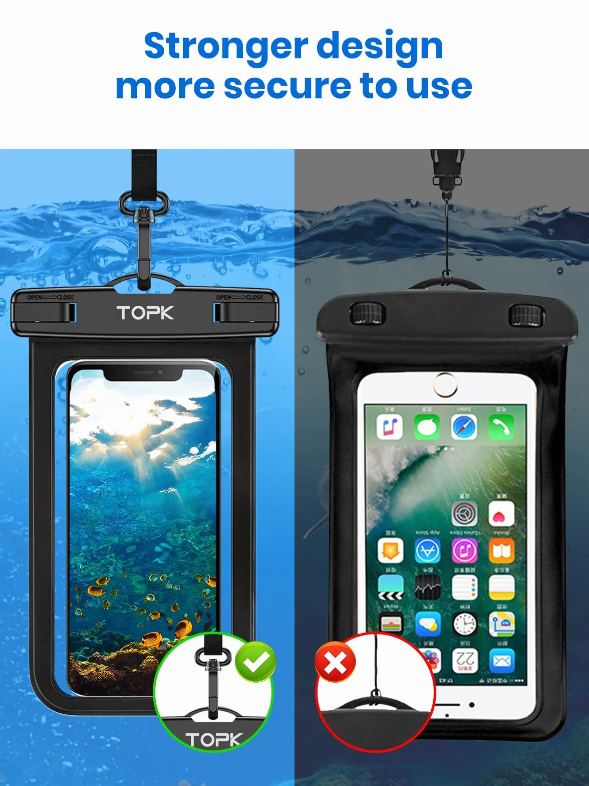 TOPK Wodoszczelne etui na telefon IPX8 2 sztuki uniwersalny pokrowiec suchy worek z troczkiem do 7.0 cala