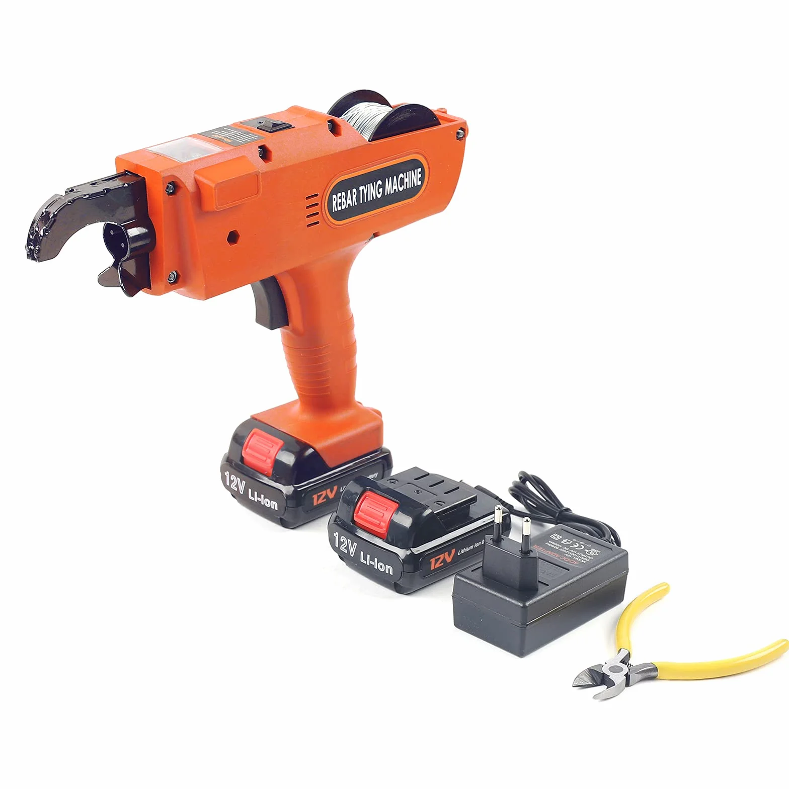 Automatyczne wiązanie zbrojenia z akumulatorem litowo-jonowym 12 V, 4500 mAh, bindownica druciana, narzędzie do wiązania zbrojenia, 8 mm-34 mm (pomarańczowa)