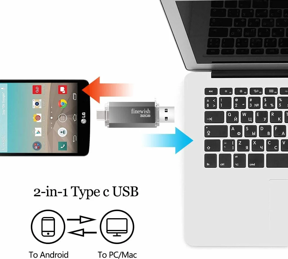 Pamięć USB typu C 32 GB 2 w 1 Pen Drive Flash Drive do PC MacBook tablet Huawei Xiaomi szary