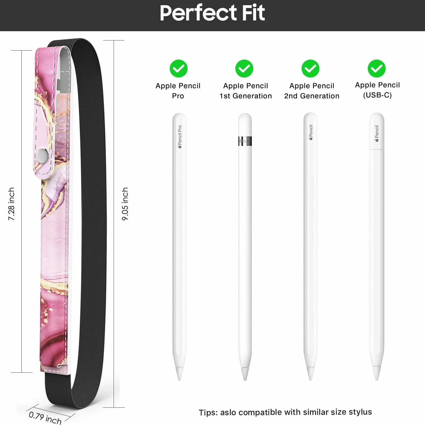 MoKo Apple Pencil Pro Holder PU Leather iPad Pencil Sleeve with Buckle Elastic Band