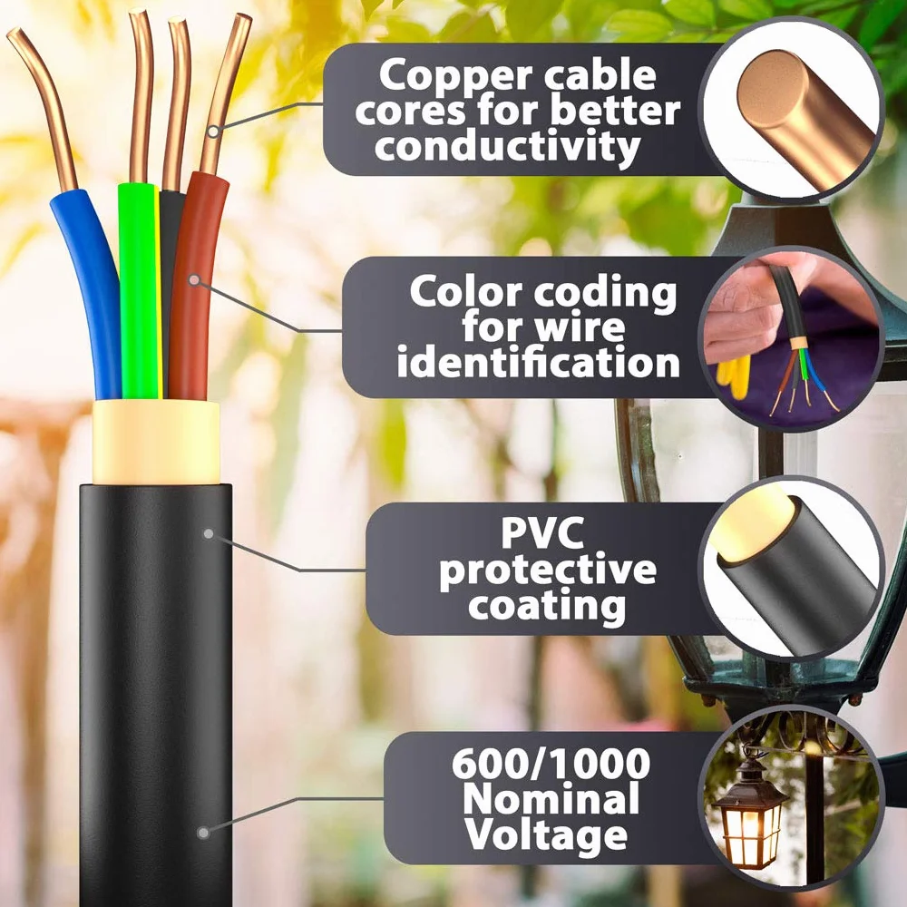 Kabel uziemiający, kabel zasilający 5, 10, 15, 20, 25, 30, 35, 40, 50, 60, 70, 75, 80, 90, lub 100 m NYY-J 4 x 1,5 mm², kabel elektryczny pierścień do układania na wolnym powietrzu, w ziemi (80 m)