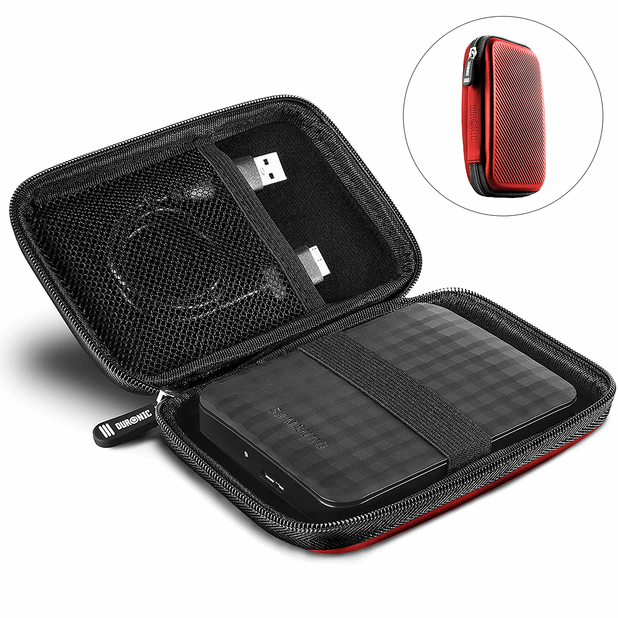 Duronic Etui na dysk twardy HDC2/RD czerwony przenośne EVA na zewnętrzny dysk twardy i kable odpowiednie dla Western Digital Toshiba Buffalo Hitachi