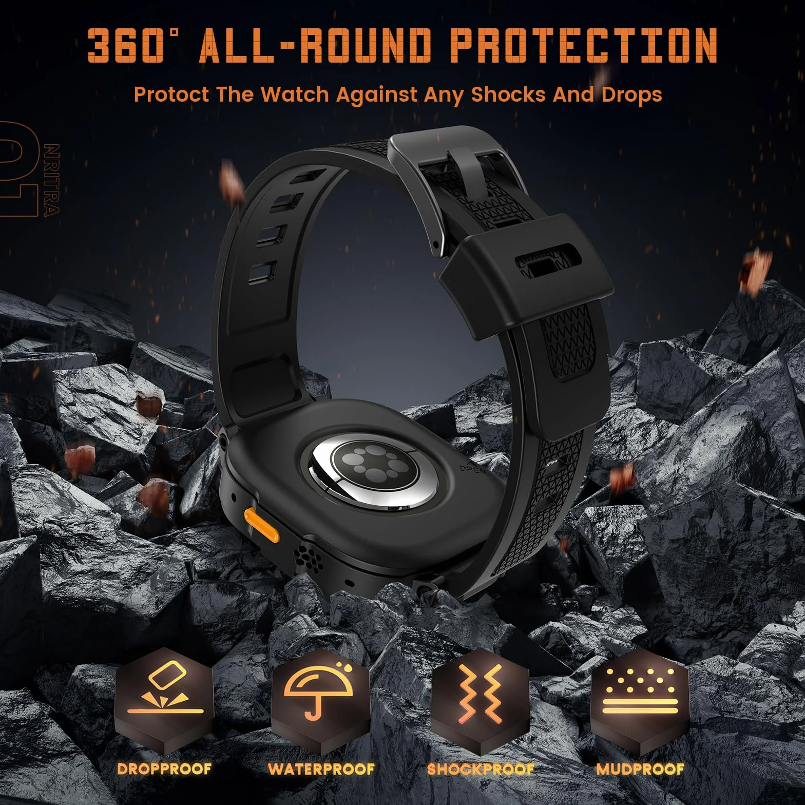 Neitra 3 w 1 360° wodoszczelne etui ochronne do Apple Watch z paskiem iWatch, wytrzymała obudowa na zderzak